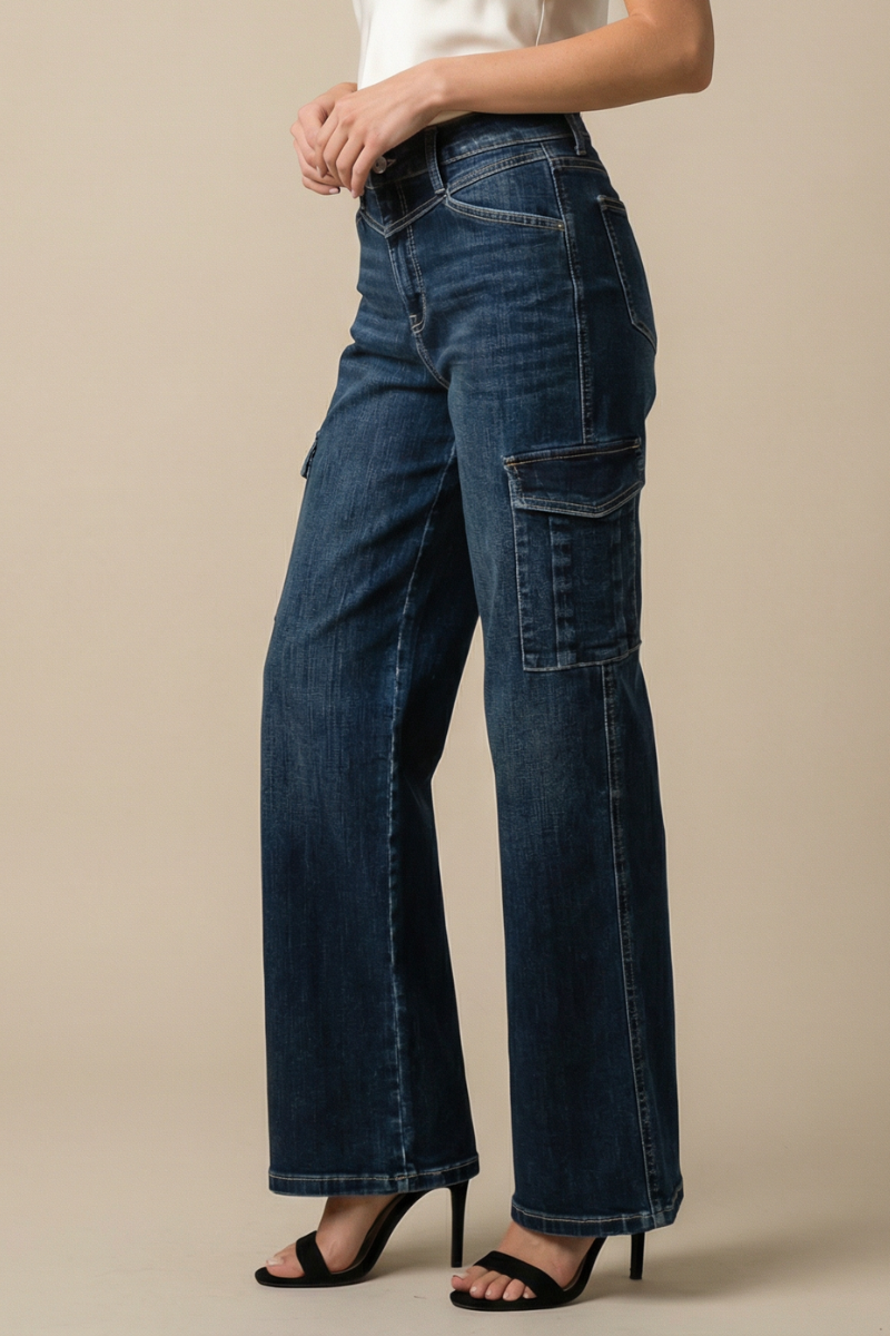 HIGH RISE WIDE CARGO JEANS