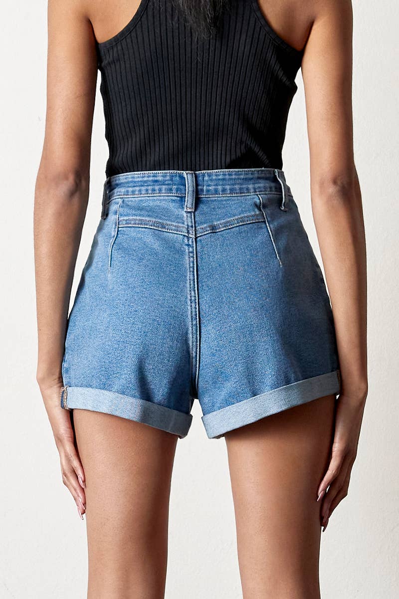 High Rise High Stretch Roll-Up Denim Shorts