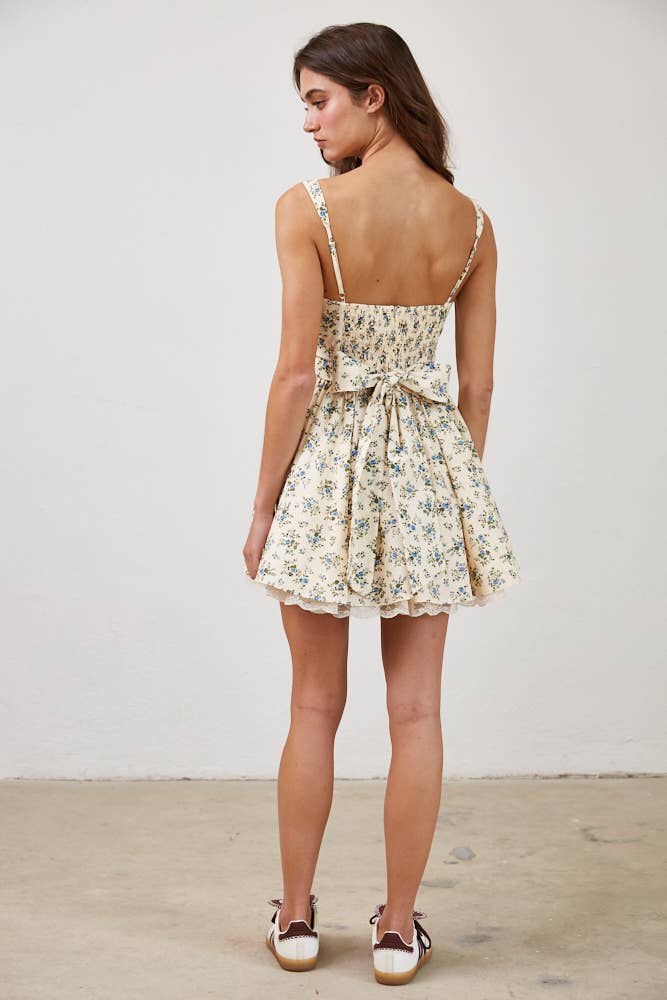Floral Cotton Corset Lace Ruffle Mini Dress