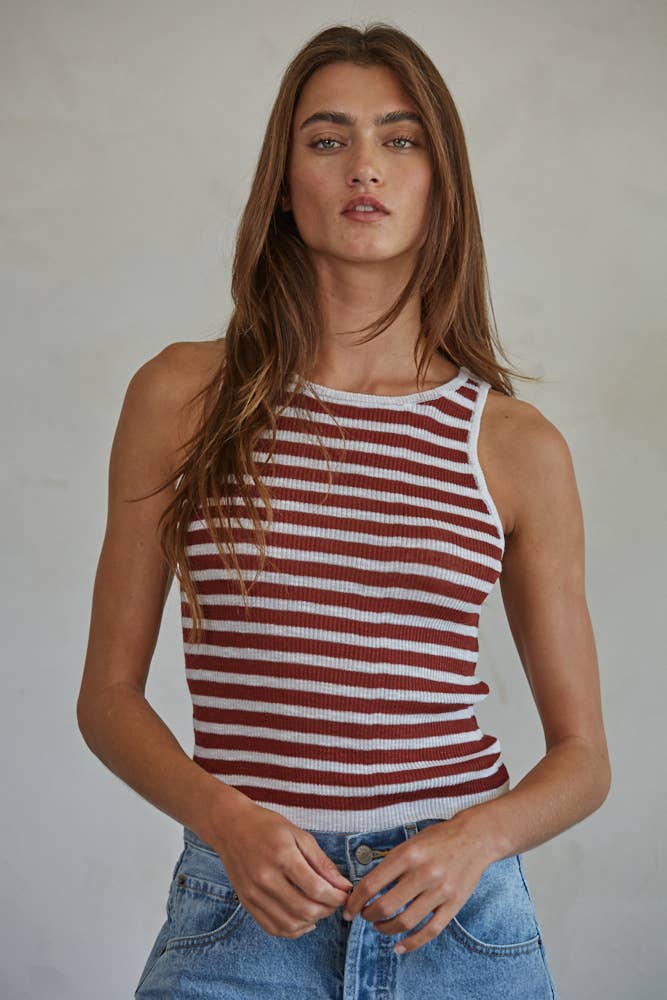 Knit Sweater Ribbed Striped Tank