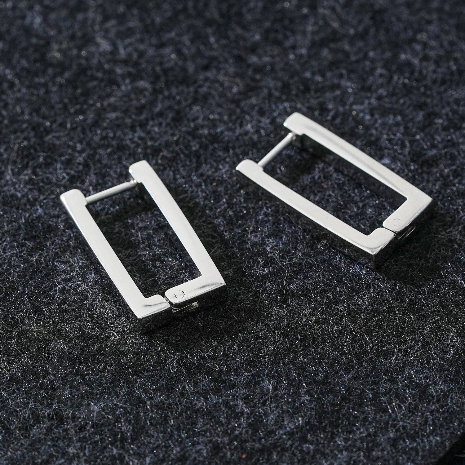 DELILAH: Rectangular Mini Hoop Earrings in Silver