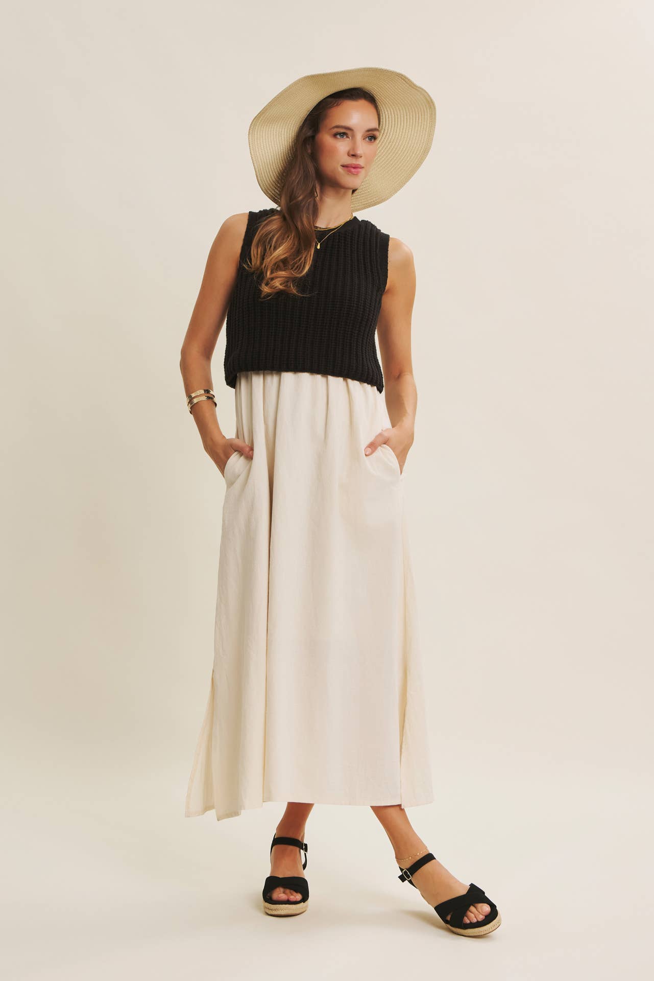 CHUNKY SWEATER TWOFER MIDI DRESS