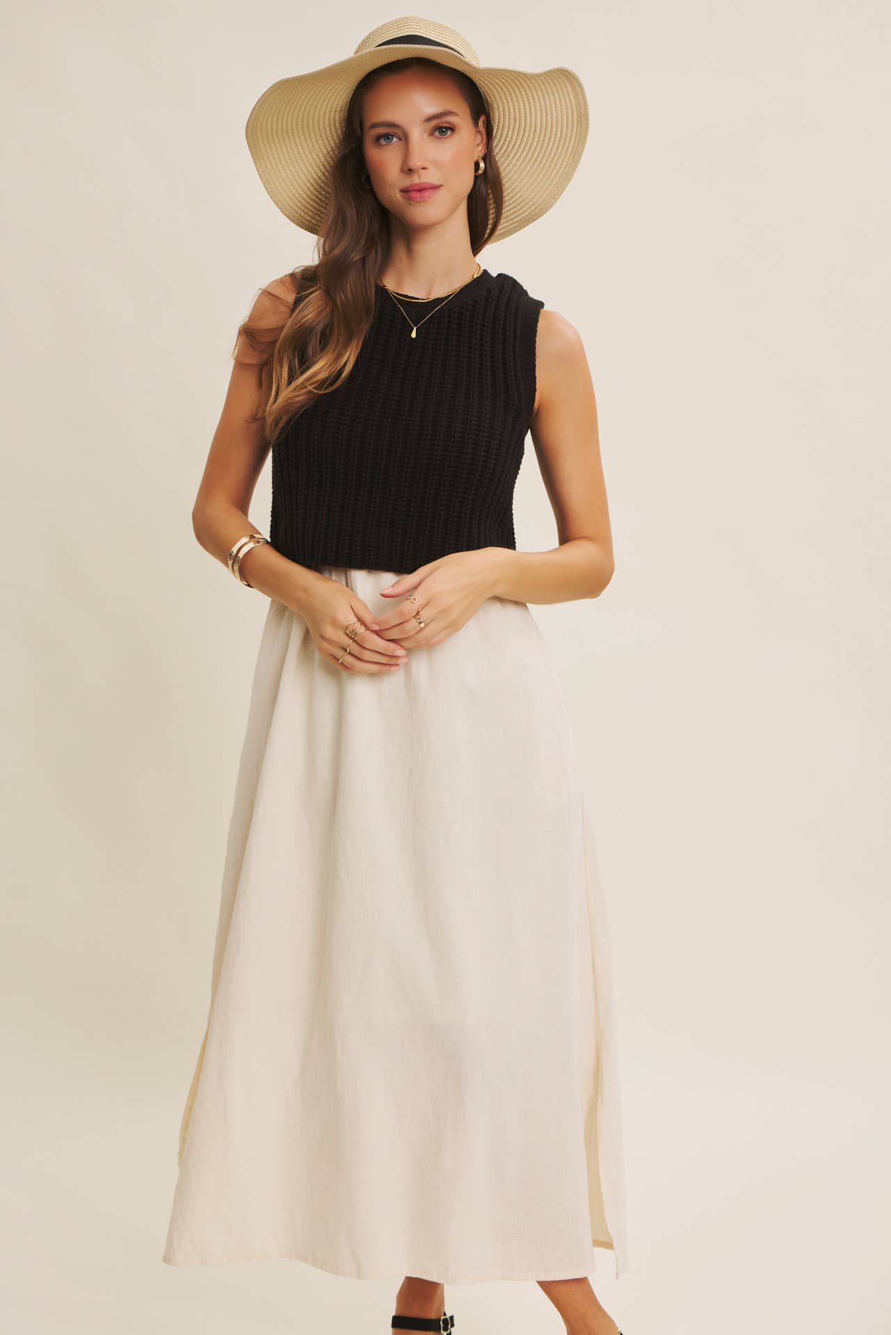 CHUNKY SWEATER TWOFER MIDI DRESS