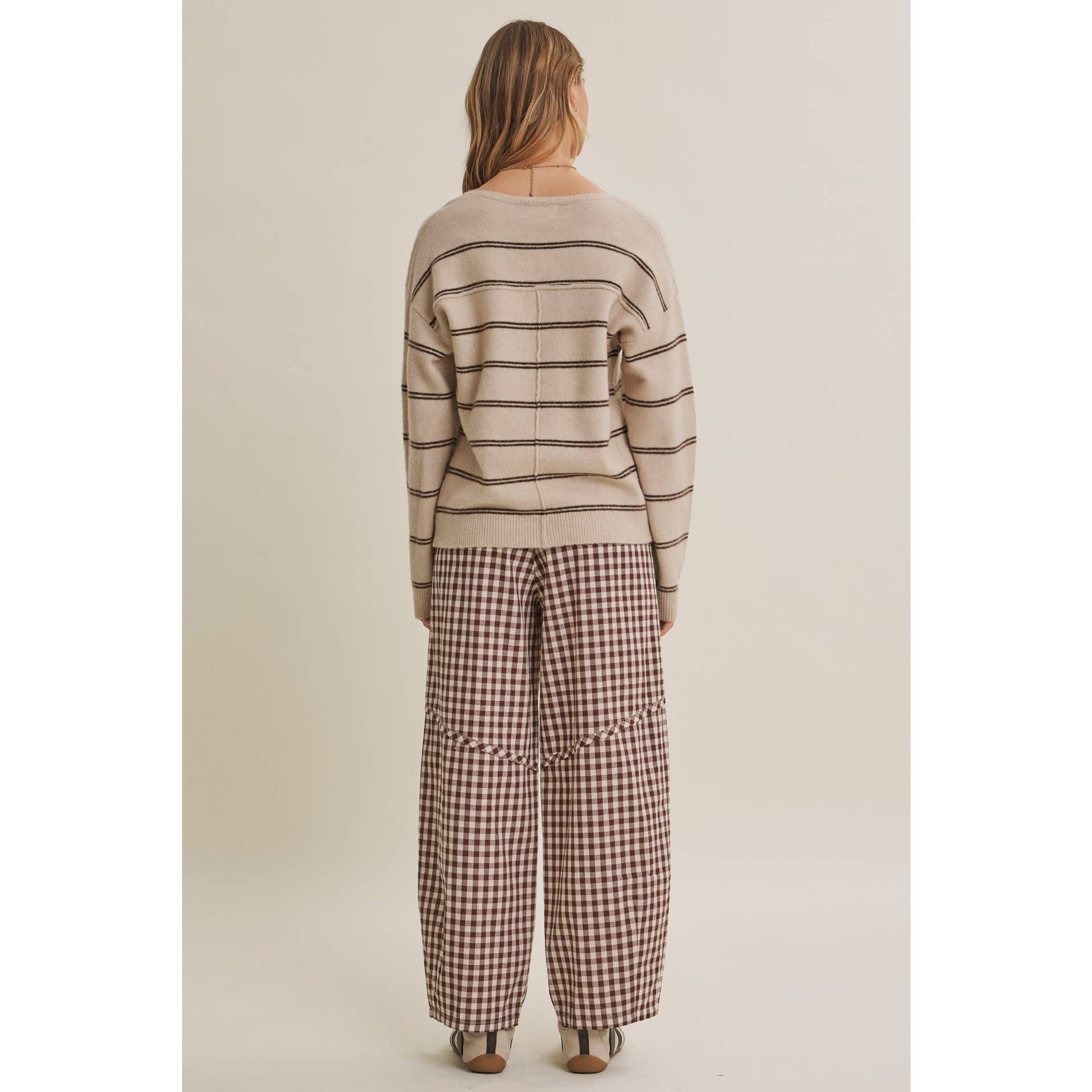 GINGHAM COTTON BARREL PANTS