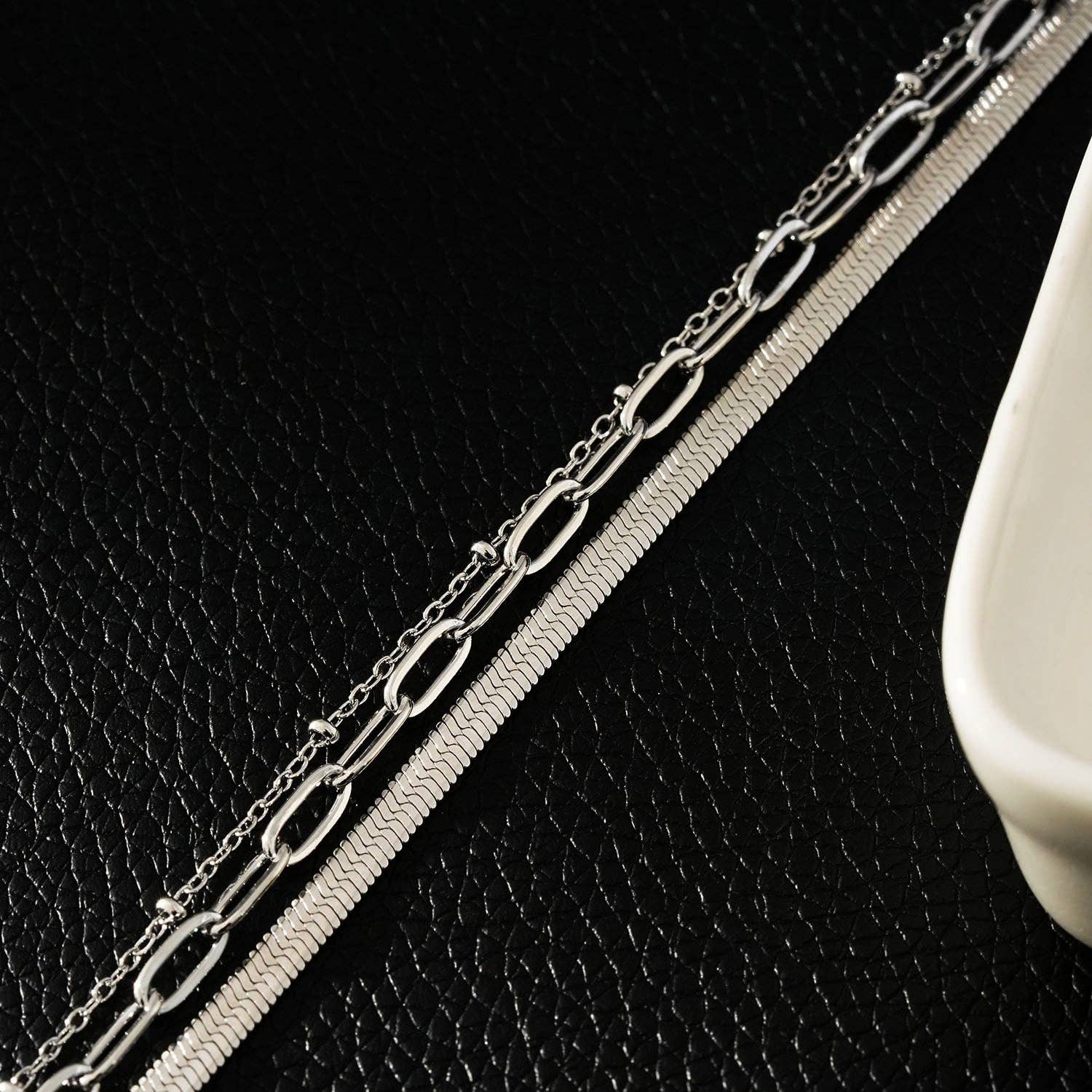 GEILNAR:  Triple Layer Mixed-Chain Necklace in Silver