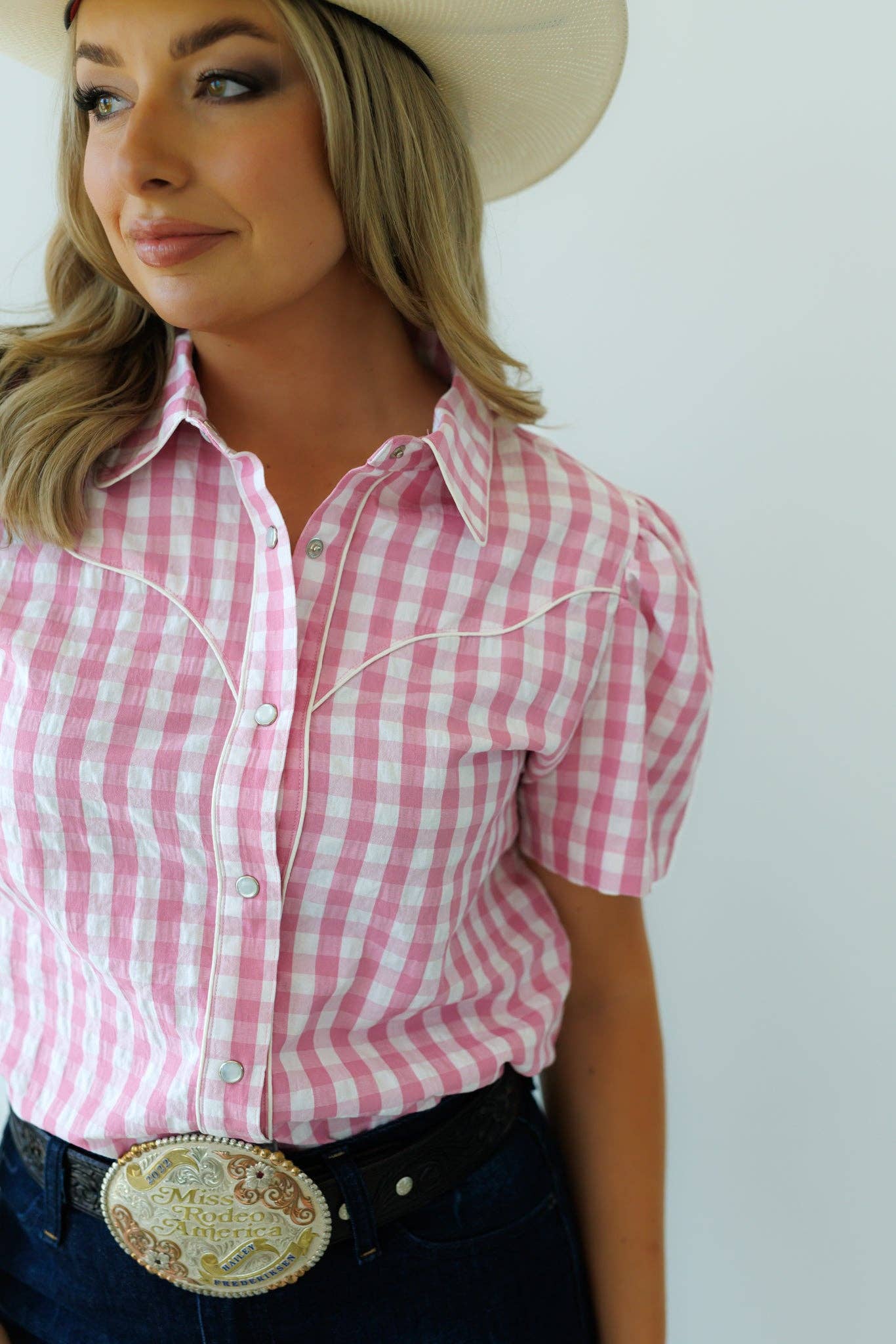 Pearl Snap Pink Gingham Western Shirt