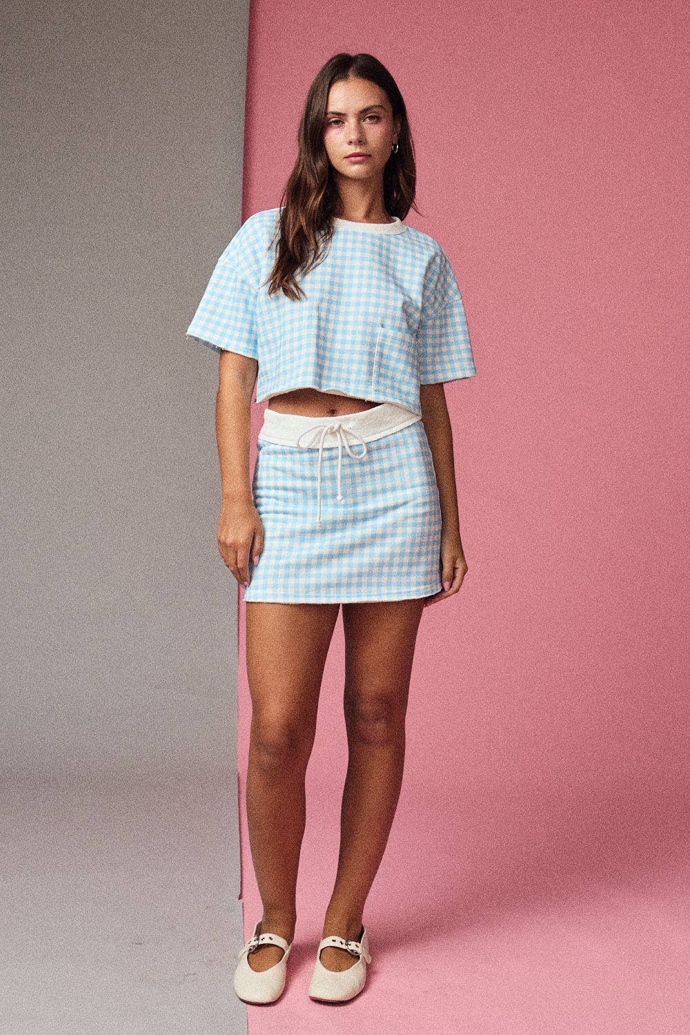 Gingham Cropped Tee and Skirt Set