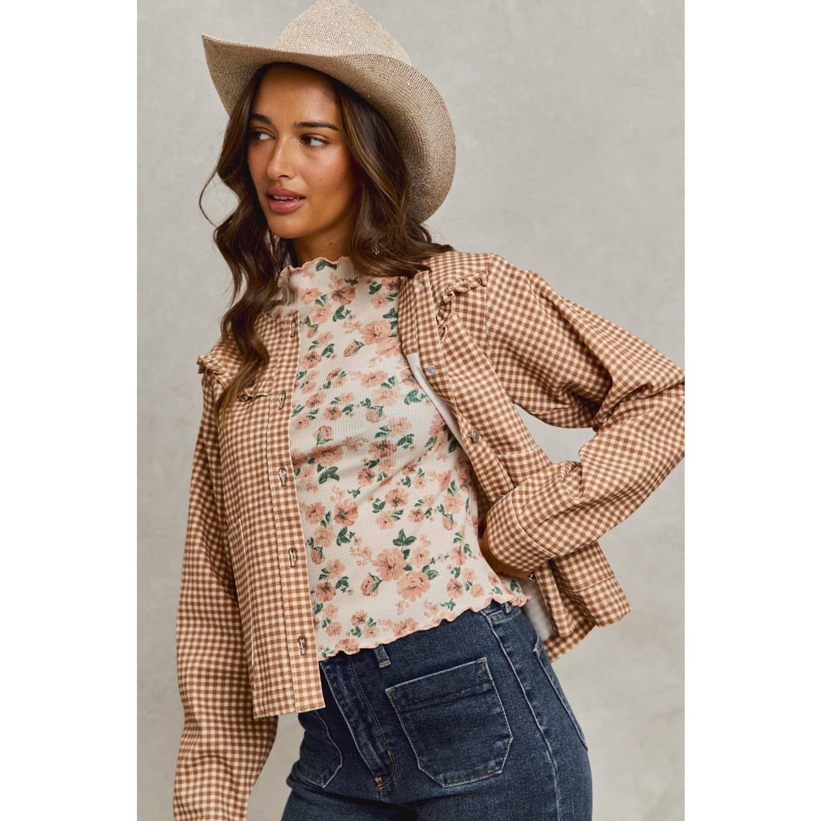 Mini Checkered Button Down Ruffled Jacket