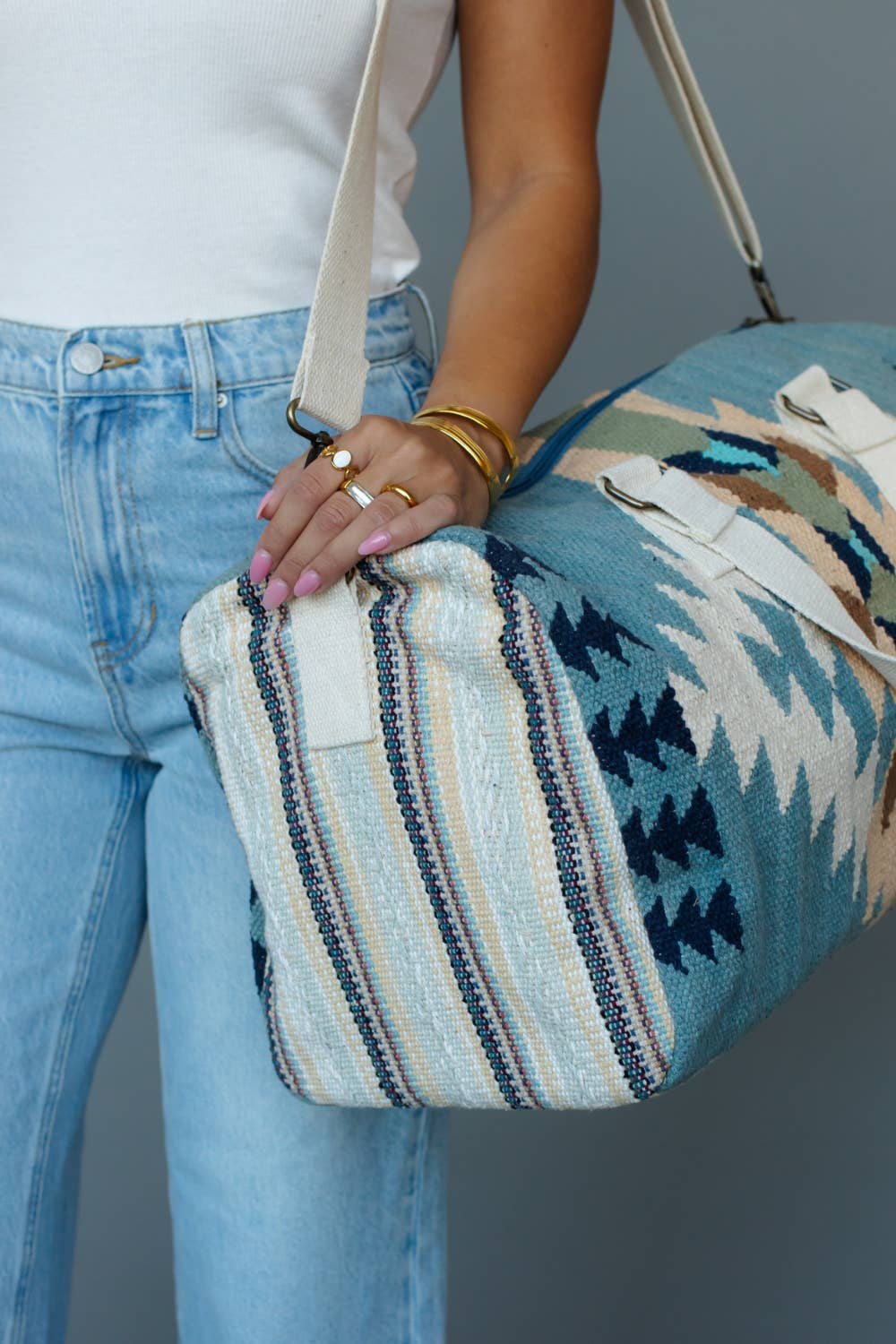 Blue, Cream & Tan Western Duffel