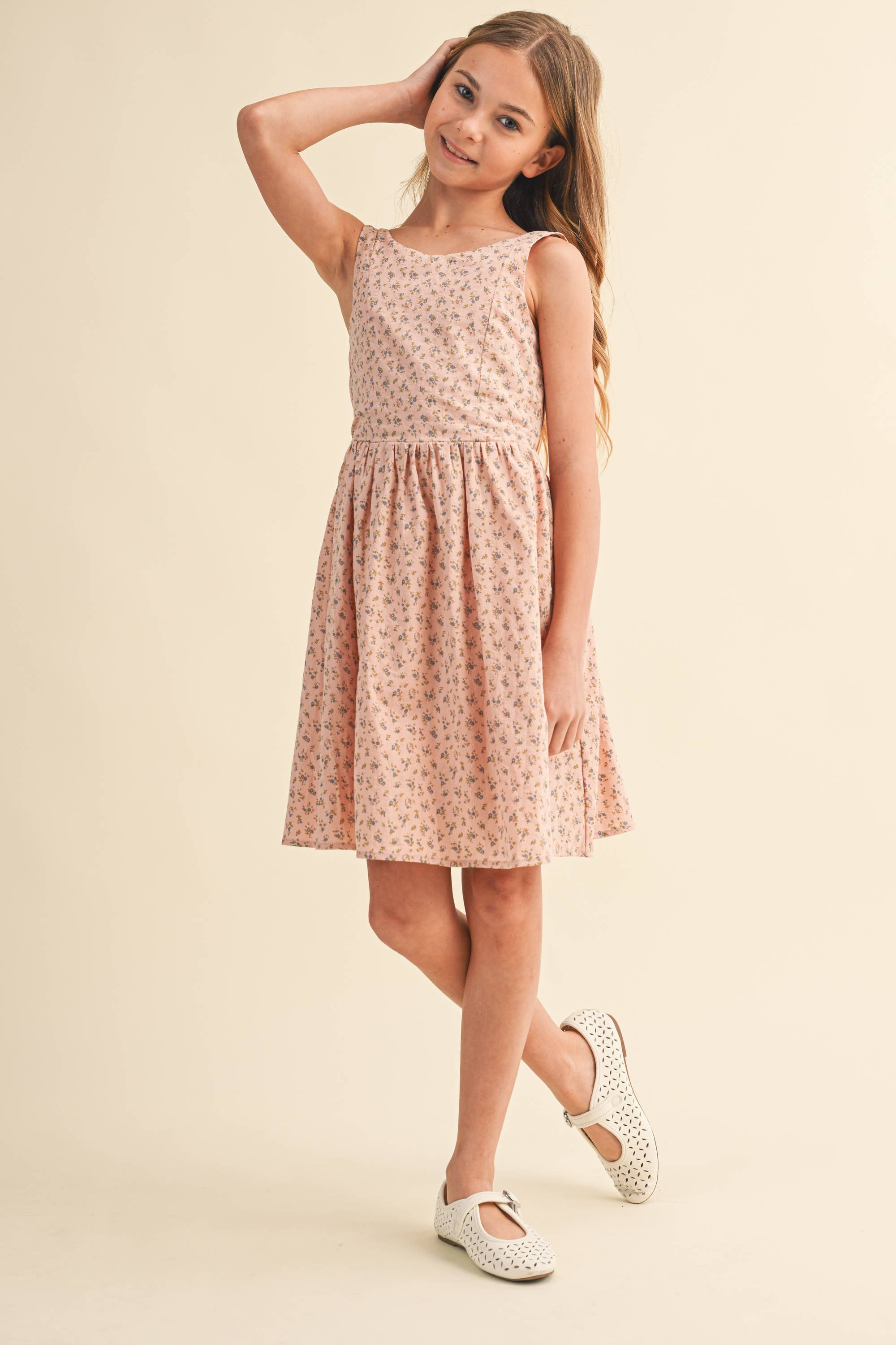TWEEN KIDS GIRLS SLEEVELSES FIT AND FLARE SUNDRESS (7-14)