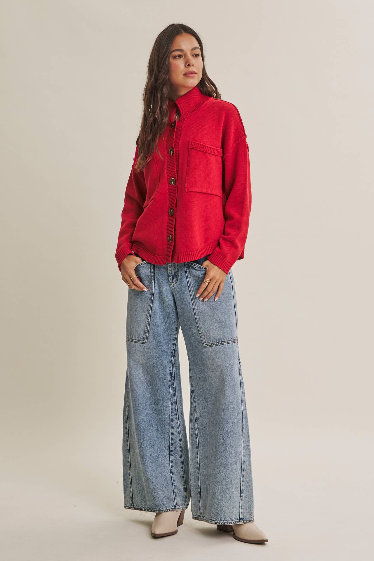 MINIMAL DAY OVERSIZED HIGH NECK SWEATER JACKET WITH POCKETS
