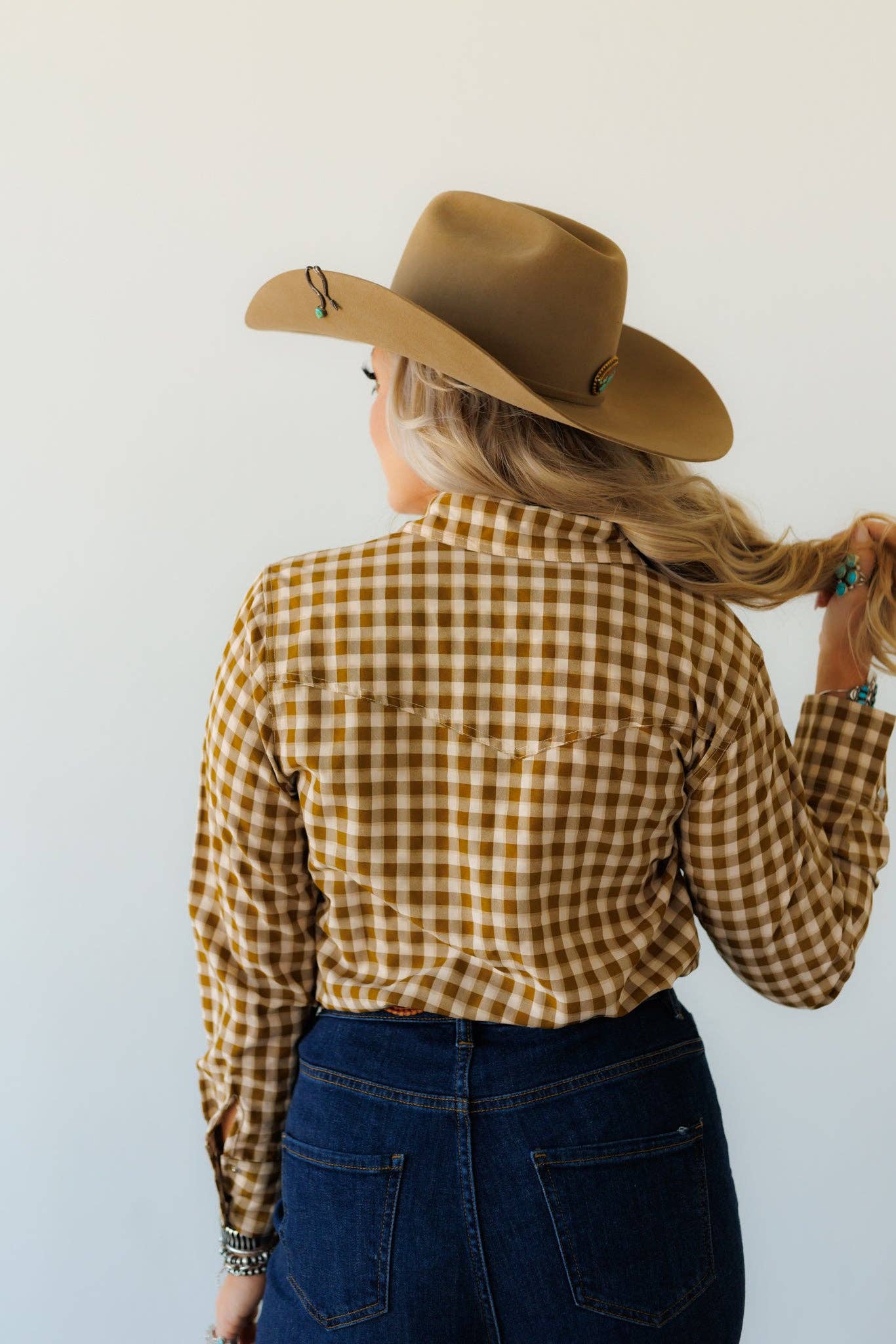 Brown/Olive Gingham Pearl Snap Western Shirt