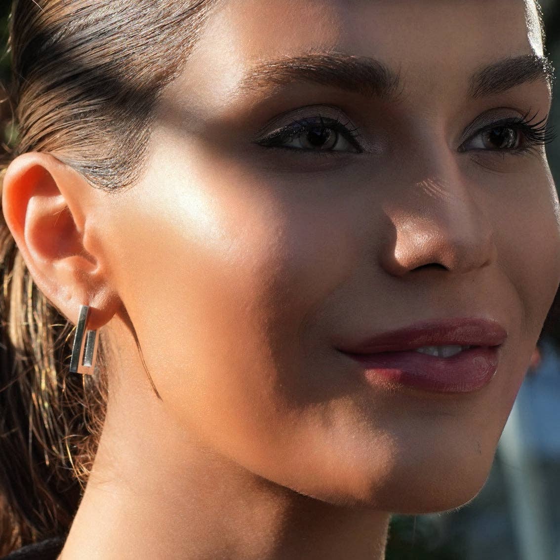 DELILAH: Rectangular Mini Hoop Earrings in Silver