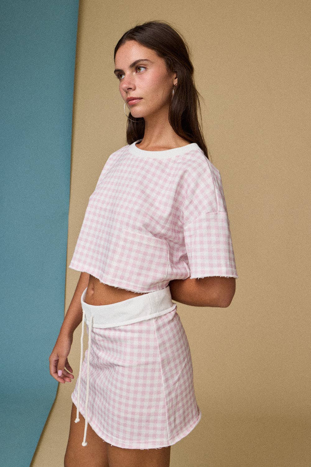 Gingham Cropped Tee and Skirt Set
