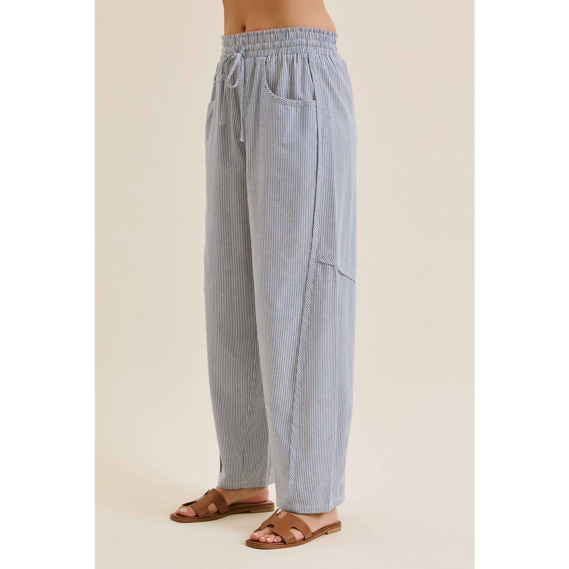 ALL ABOUT COMFORT ELASTIC STRIPE COTTON BARREL PANTS