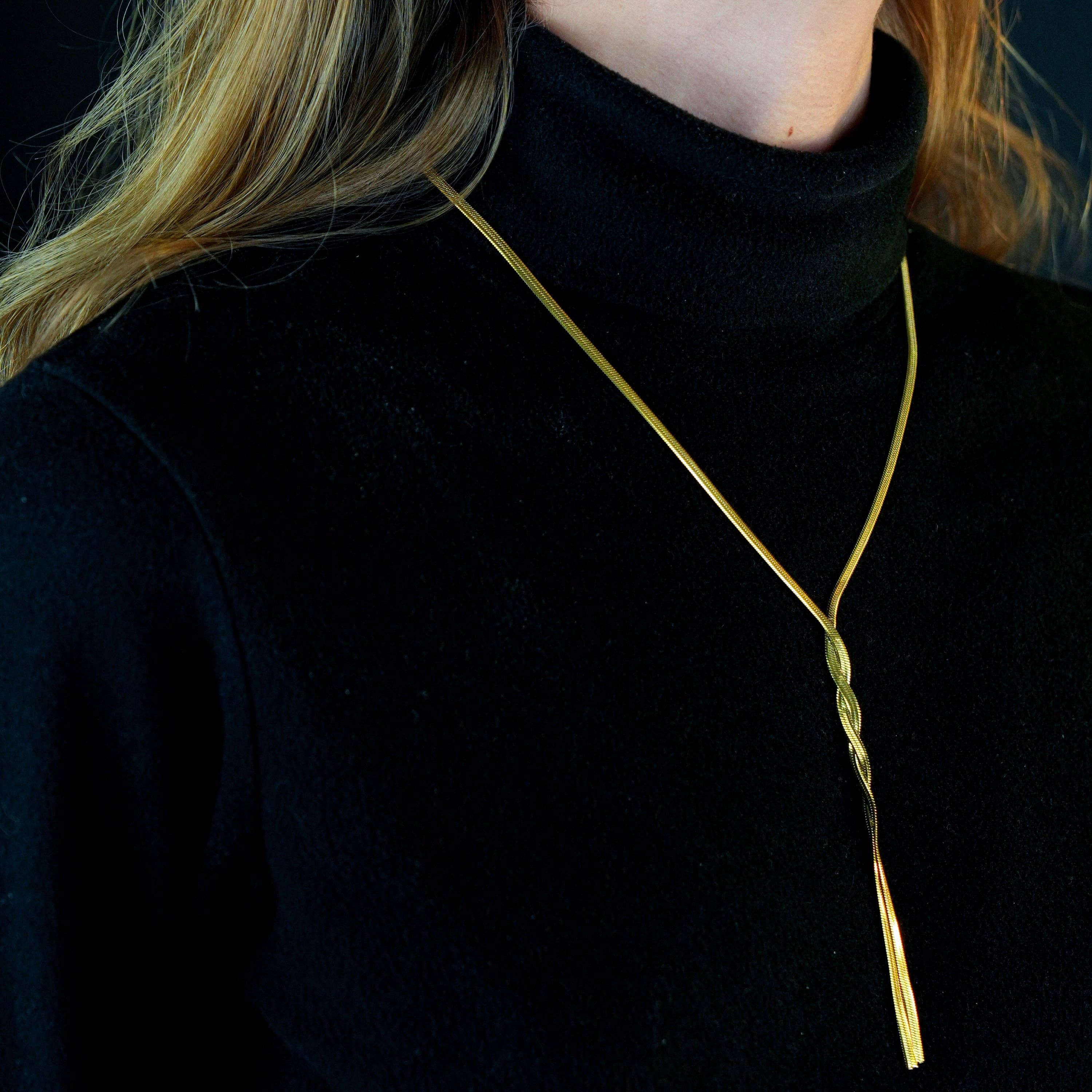 Snake Skin Textured Intertwined Lariat Chain Necklace