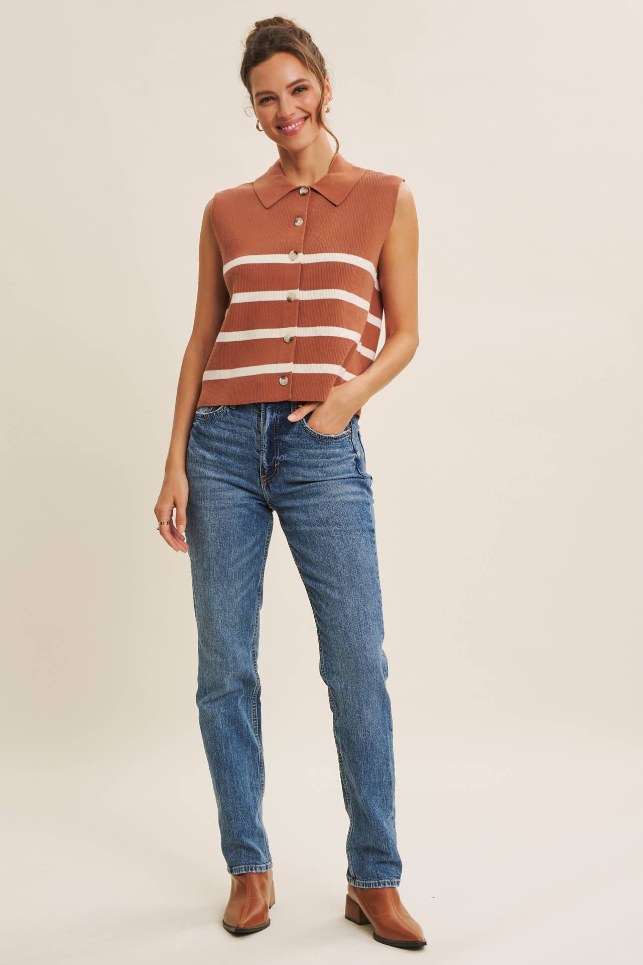 ALL SEASON LAYERING VISCOSE RIB BUTTON-DOWN SWEATER VEST