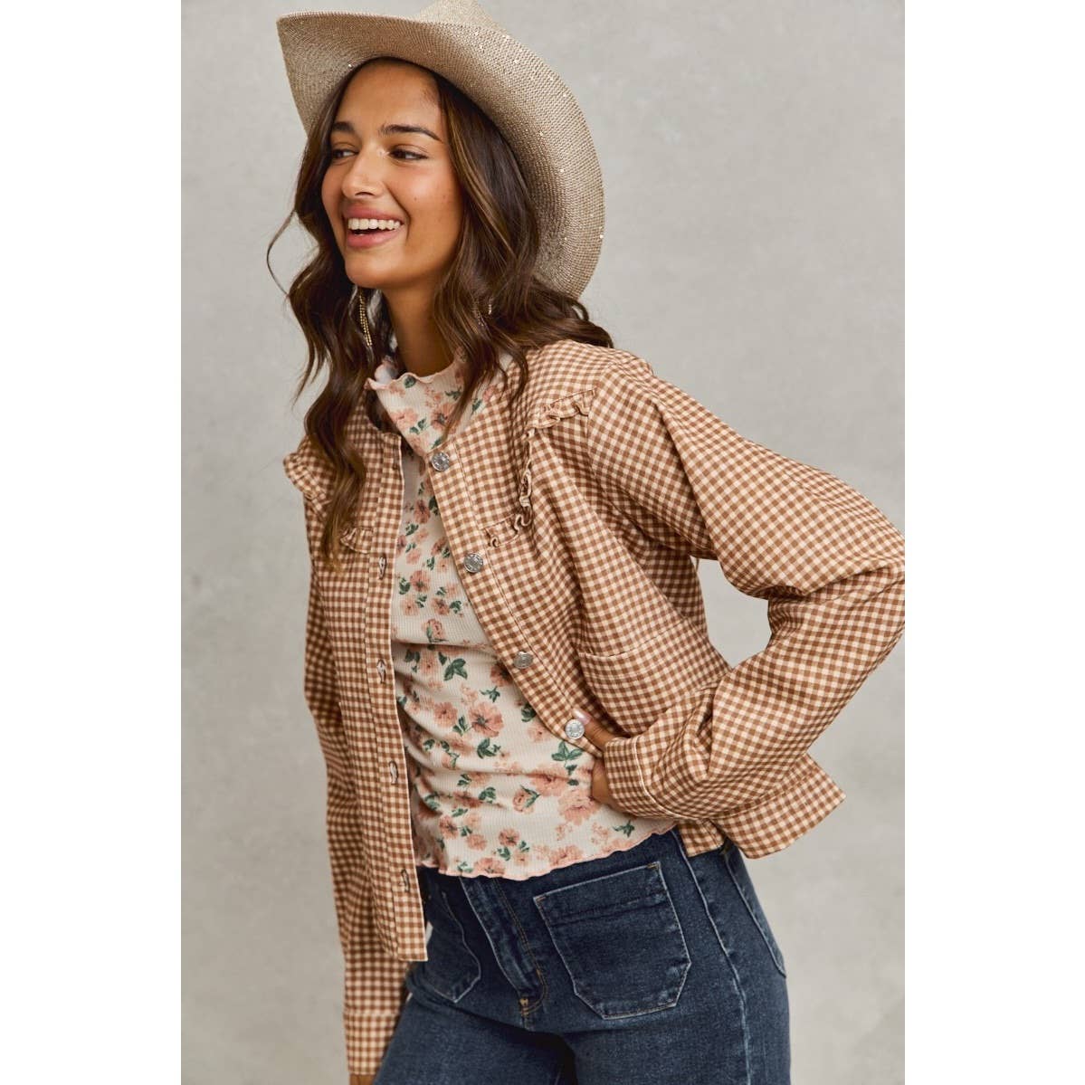 Mini Checkered Button Down Ruffled Jacket