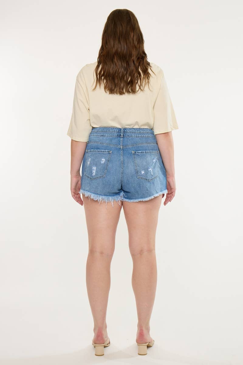 PLUS HIGH RISE DOUBLE BAND MOM SHORTS