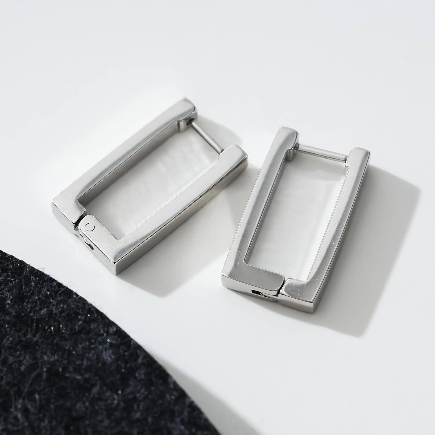 DELILAH: Rectangular Mini Hoop Earrings in Silver