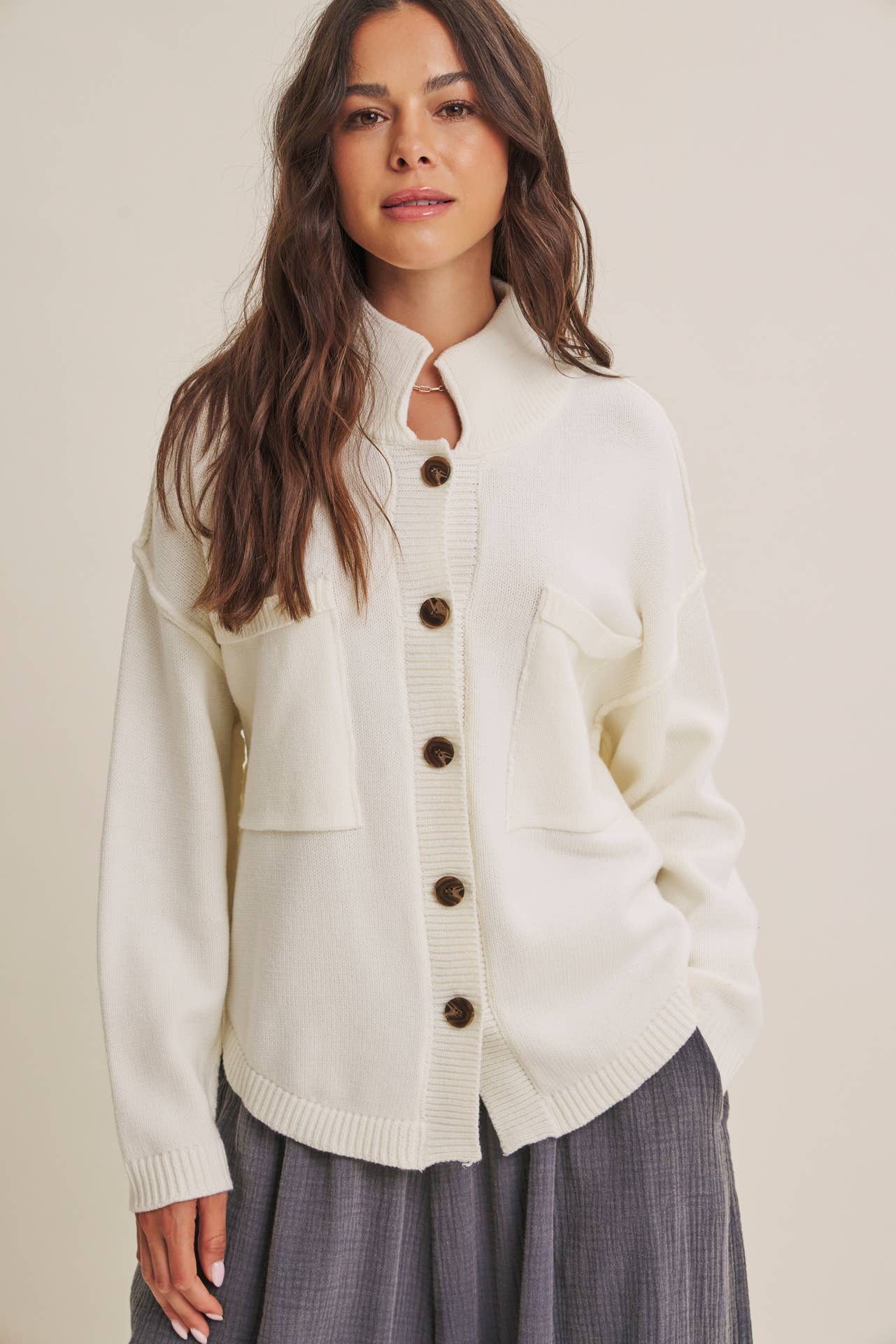 MINIMAL DAY OVERSIZED HIGH NECK SWEATER JACKET WITH POCKETS