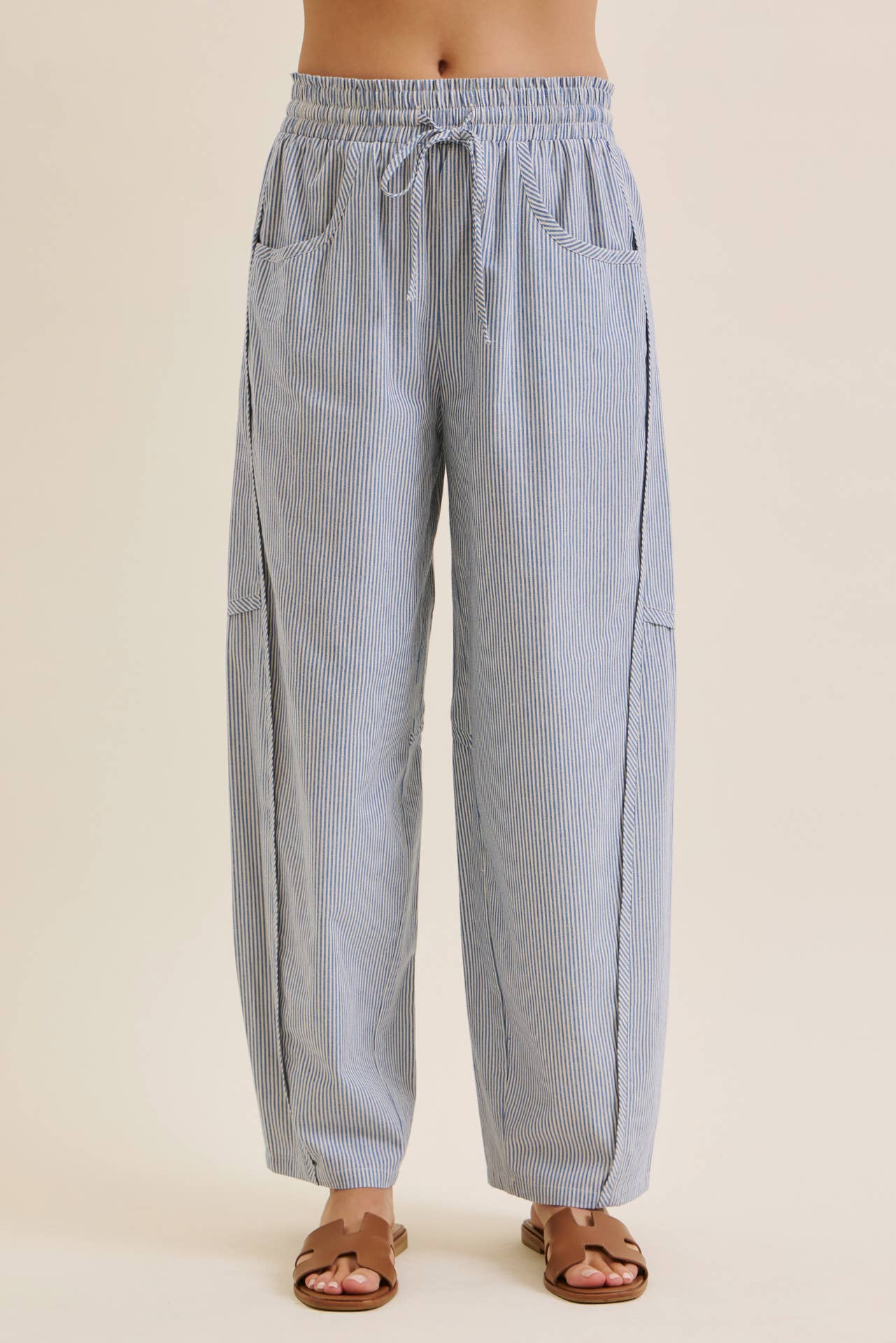 ALL ABOUT COMFORT ELASTIC STRIPE COTTON BARREL PANTS