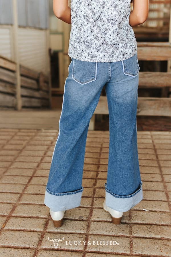Lucky & Blessed Wide Leg Piping Jeans
