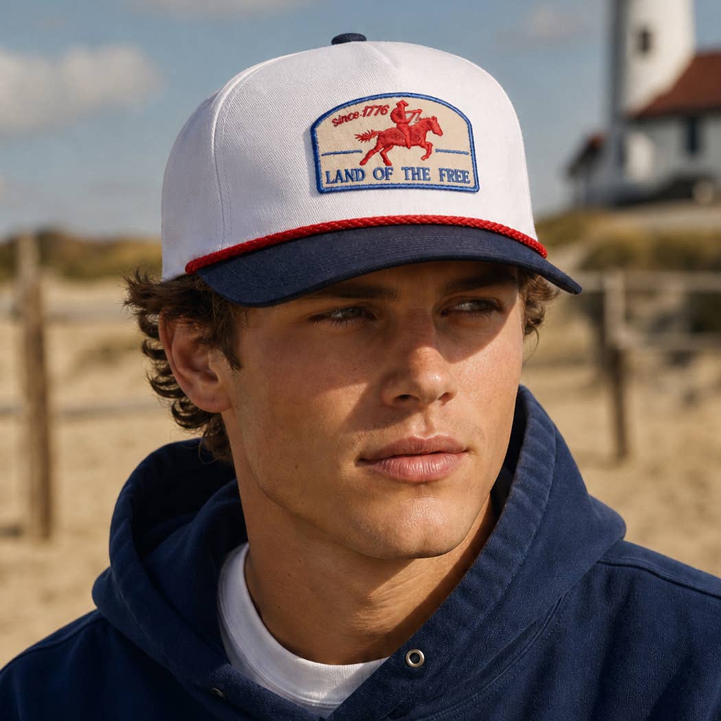 LAND OF THE FREE Embroidered Patch Rope Trucker Hat