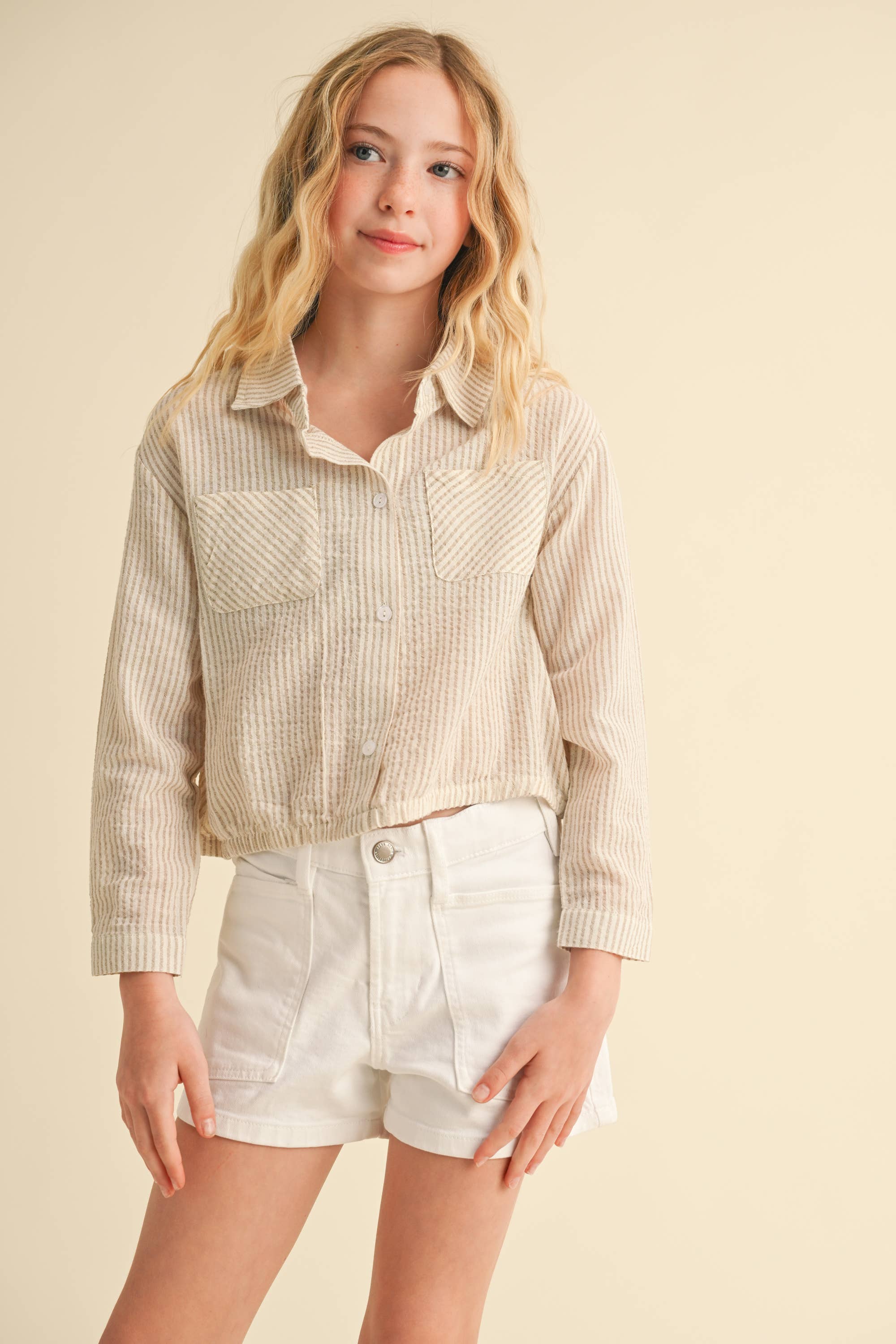 TWEEN GIRLS KIDS BUTTON DOWN DROP SHOULDER SHIRT (7-14)