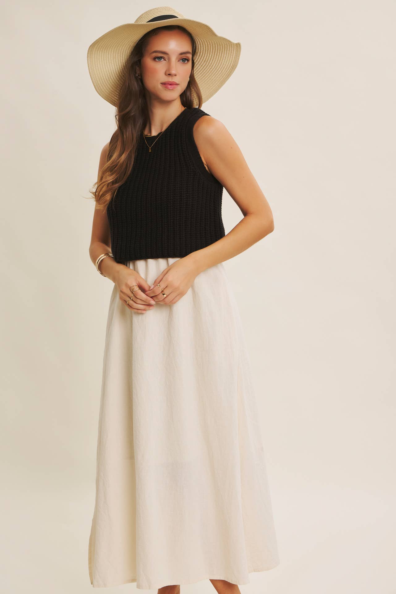 CHUNKY SWEATER TWOFER MIDI DRESS