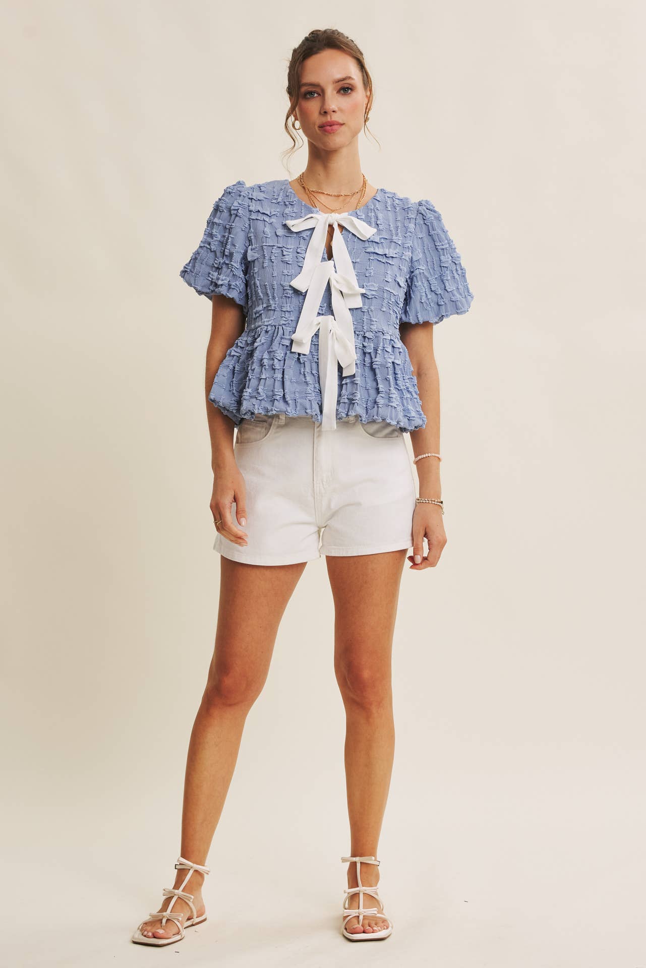 ORIGINAL BESTSELLER BUBBLE BABYDOLL BLOUSE WITH CONTRAST BOW