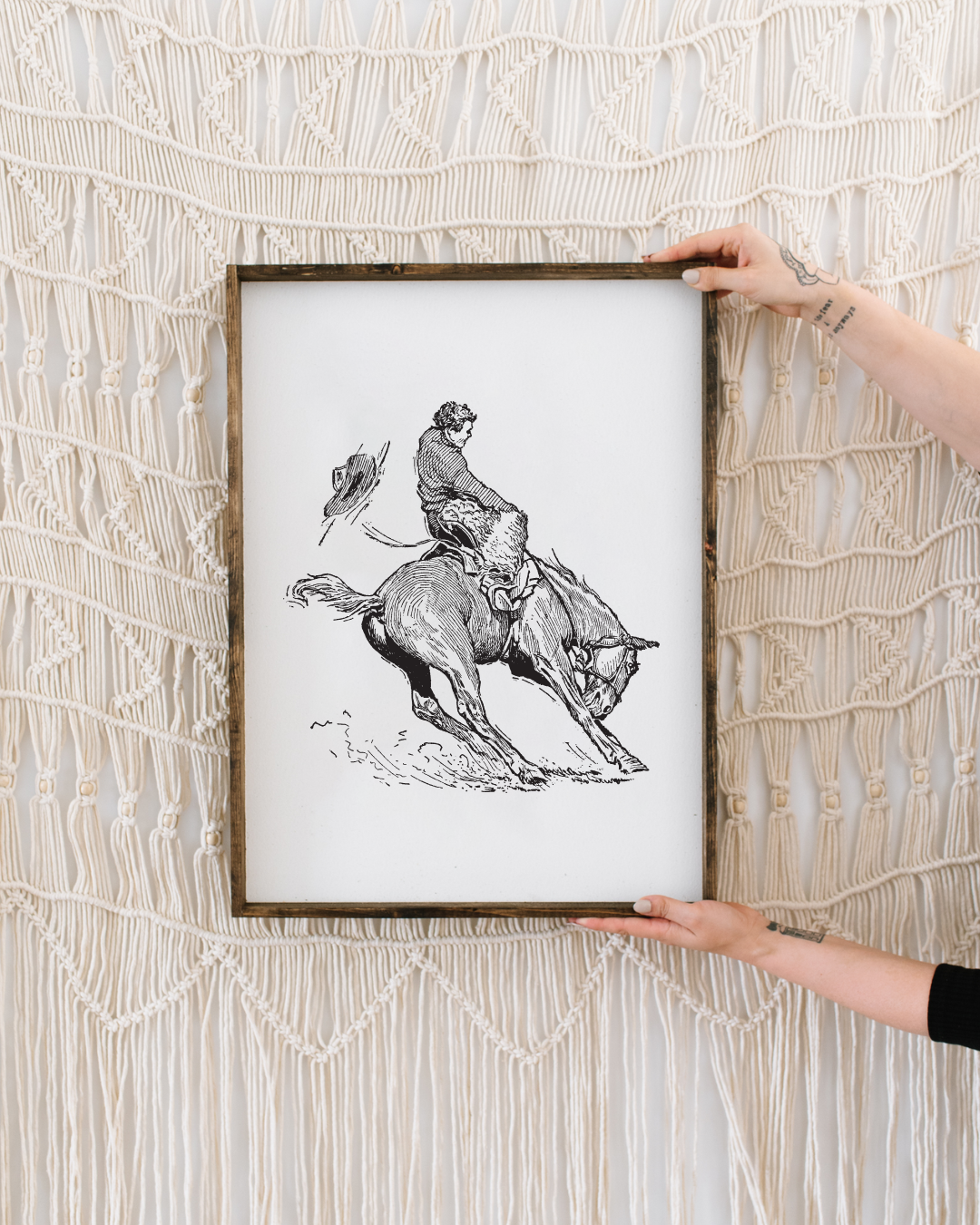 Bucking Bronco Framed Print – Western Decor Cowboy Line Art