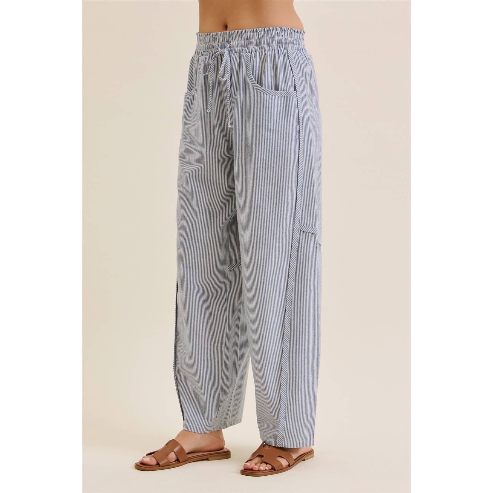 ALL ABOUT COMFORT ELASTIC STRIPE COTTON BARREL PANTS