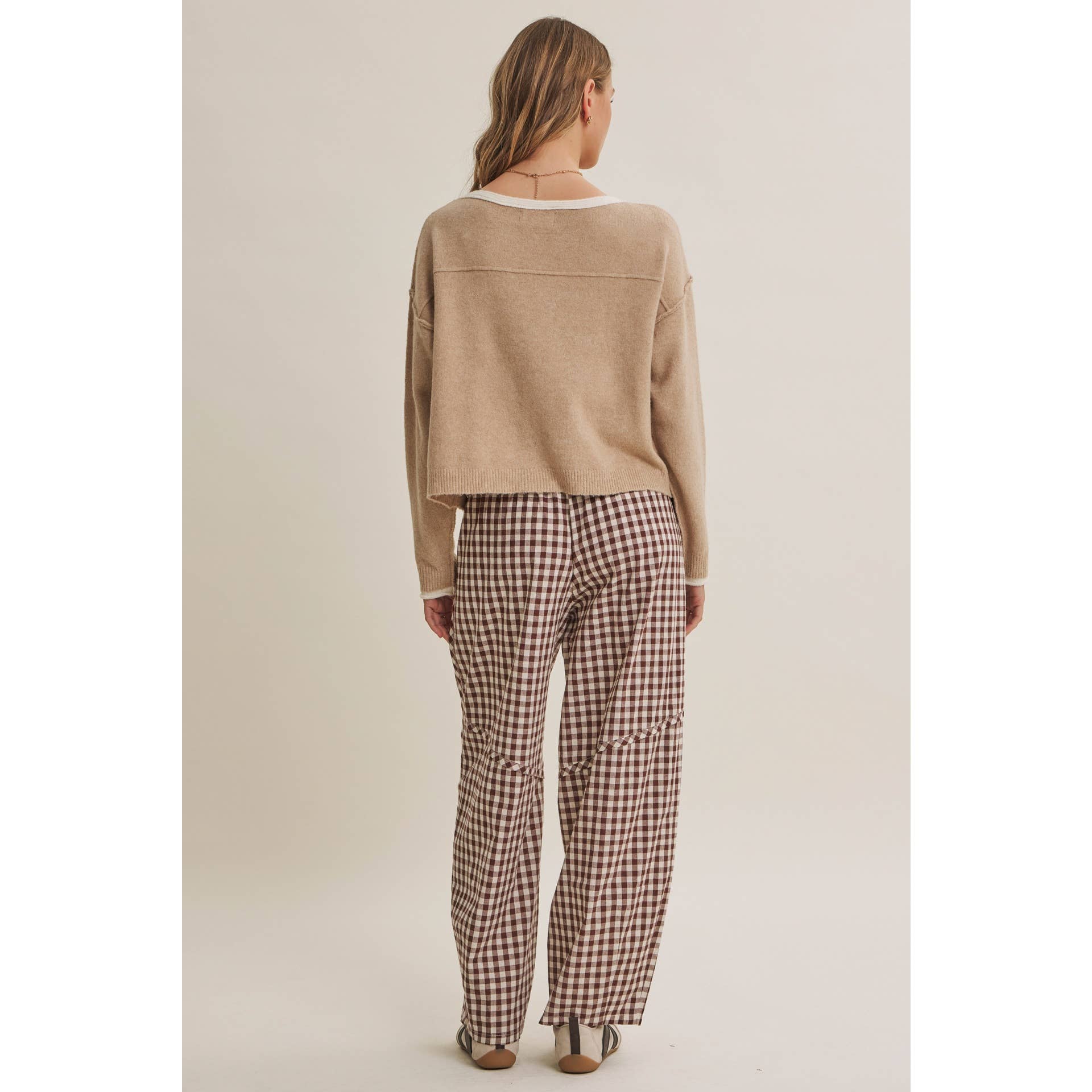 GINGHAM COTTON BARREL PANTS