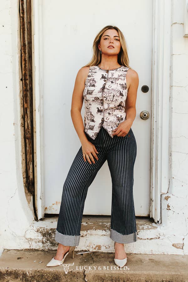 Ivory Vintage Western Contrast Stitch Button Down Vest