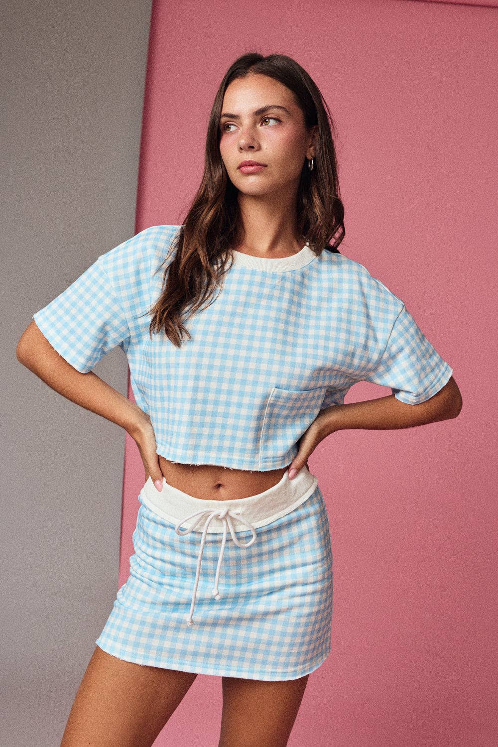 Gingham Cropped Tee and Skirt Set