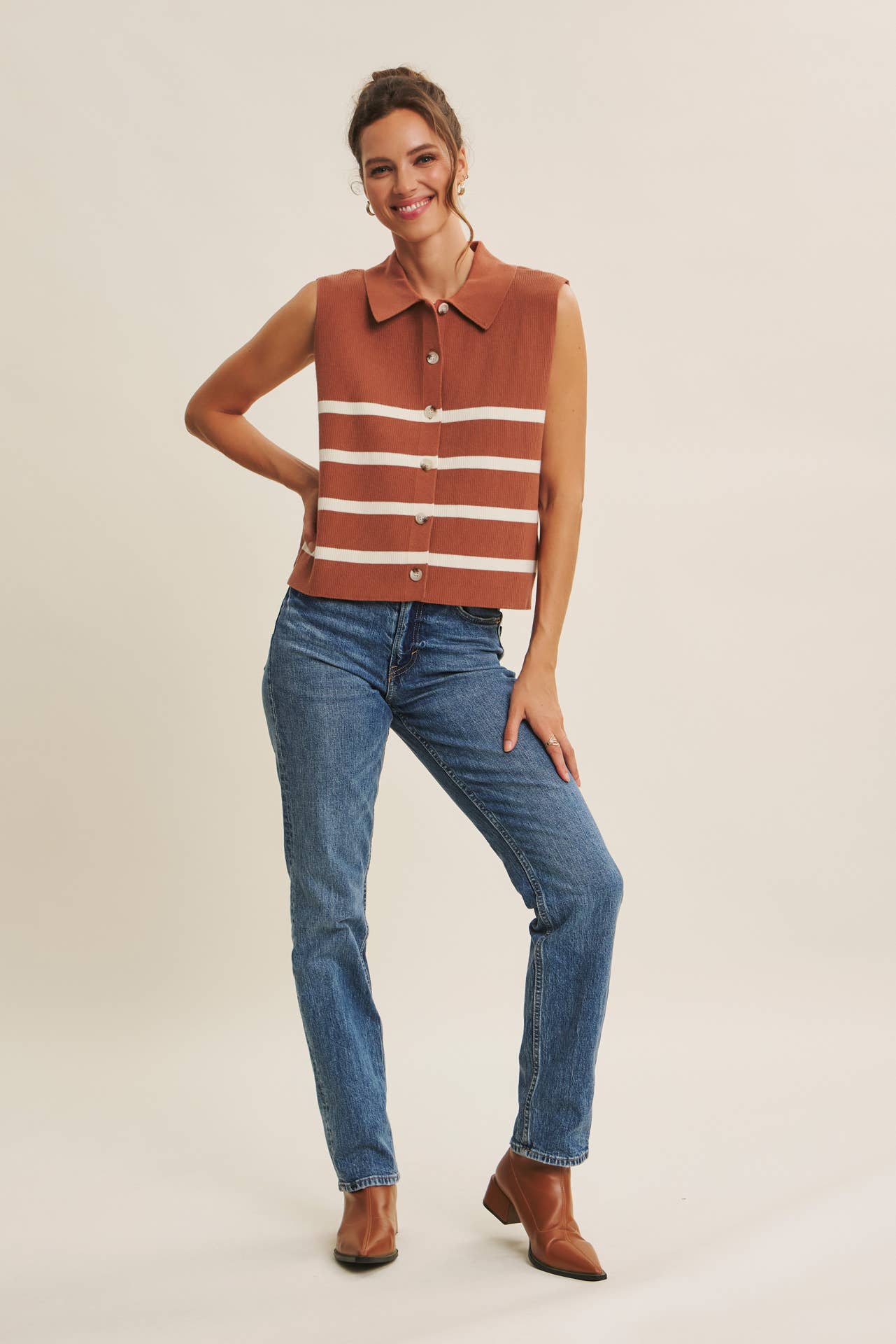 ALL SEASON LAYERING VISCOSE RIB BUTTON-DOWN SWEATER VEST