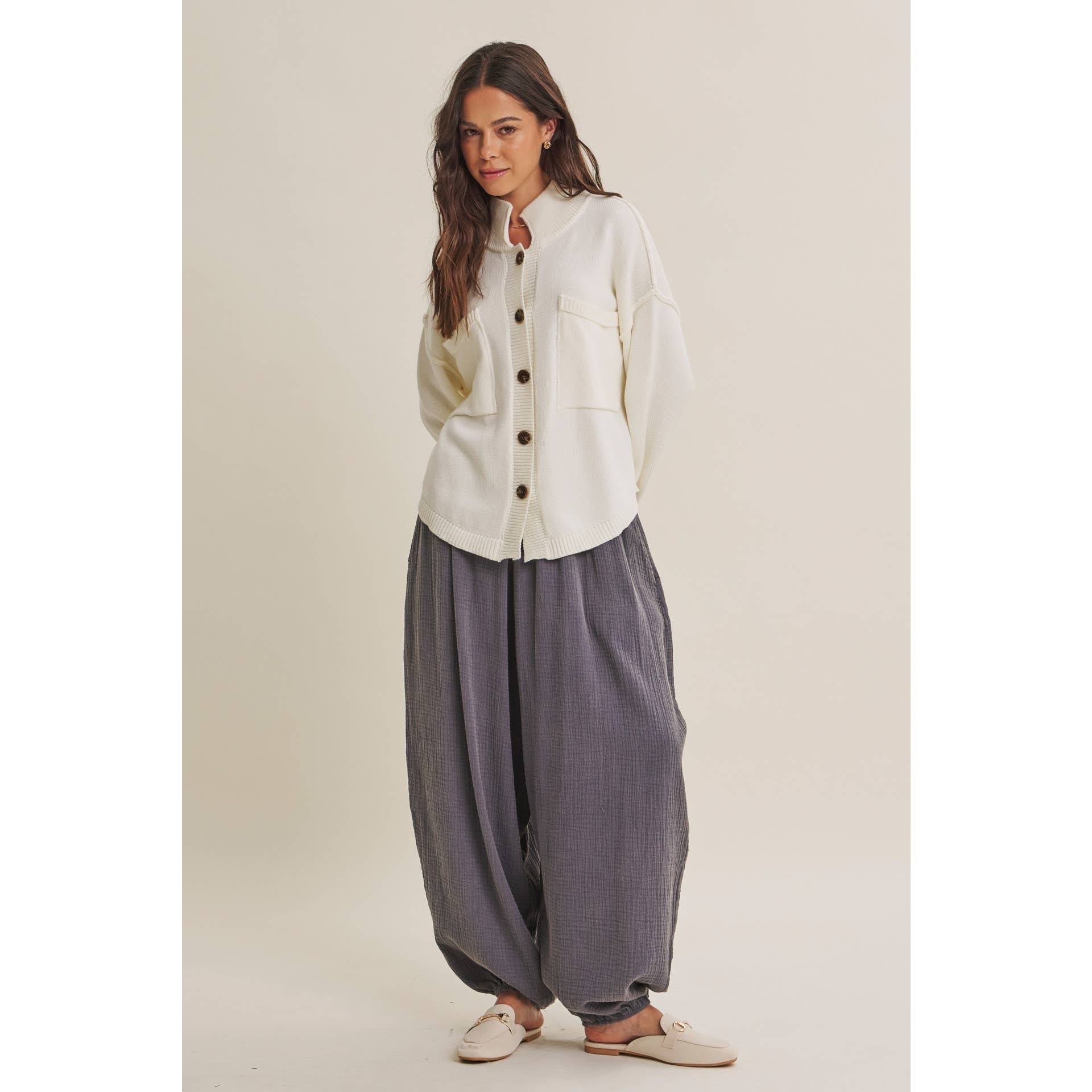 MINIMAL DAY OVERSIZED HIGH NECK SWEATER JACKET WITH POCKETS