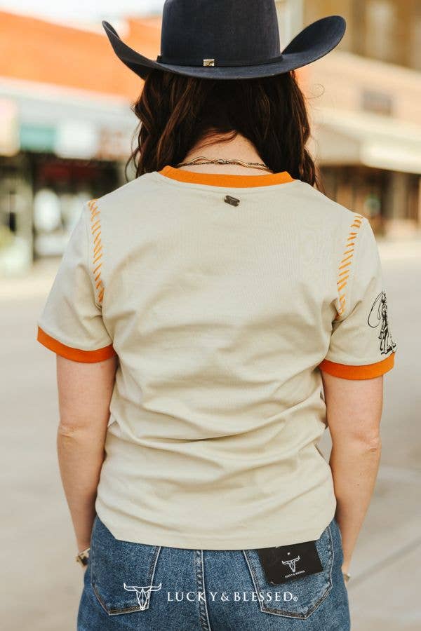 Beige Camel Contrast Hem Studded Western Printed Shirt