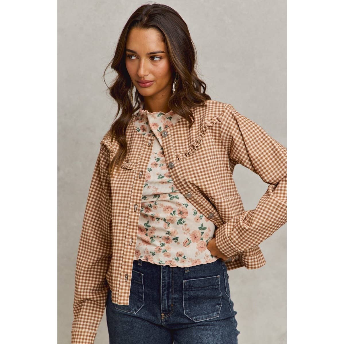 Mini Checkered Button Down Ruffled Jacket