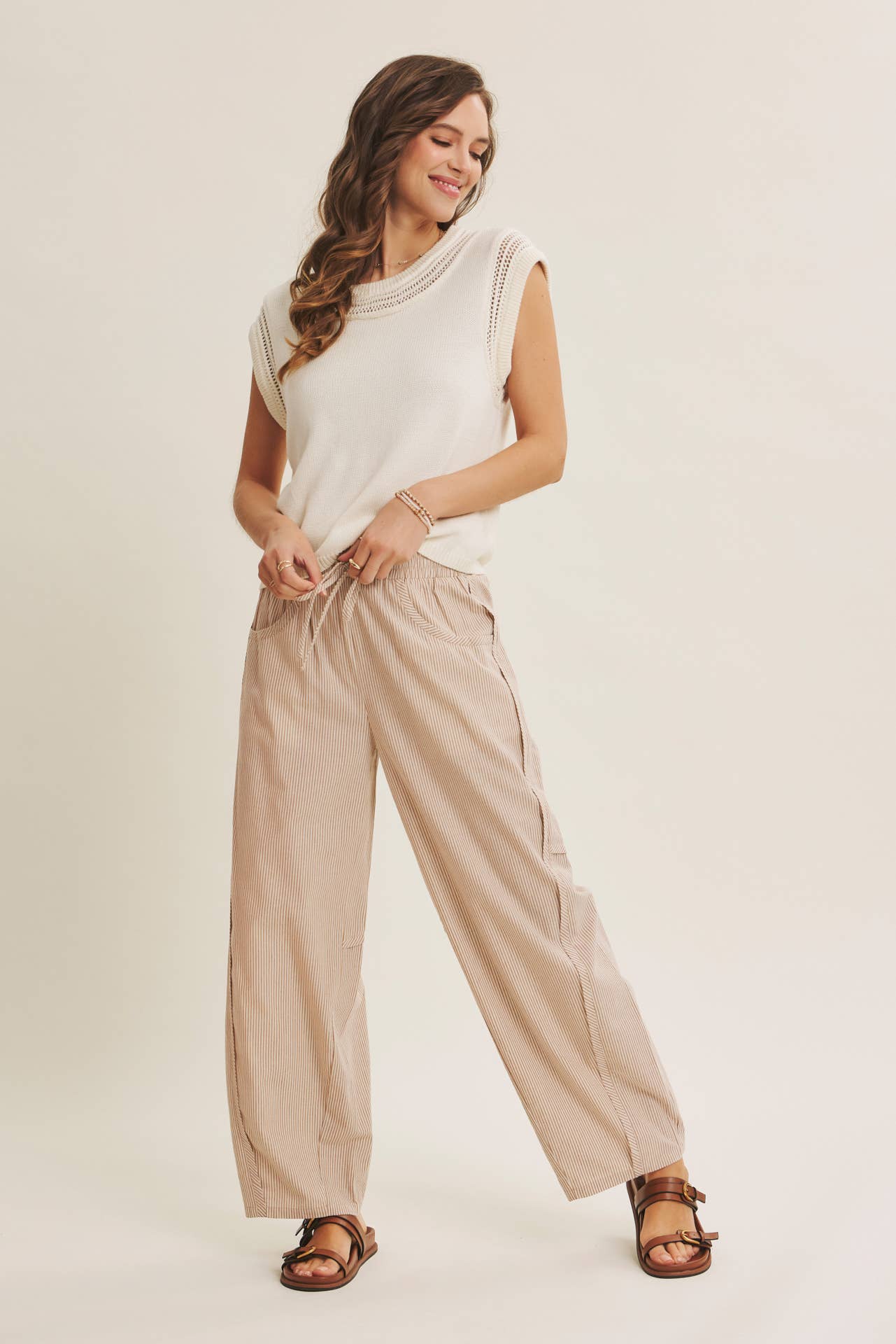 ALL ABOUT COMFORT ELASTIC STRIPE COTTON BARREL PANTS