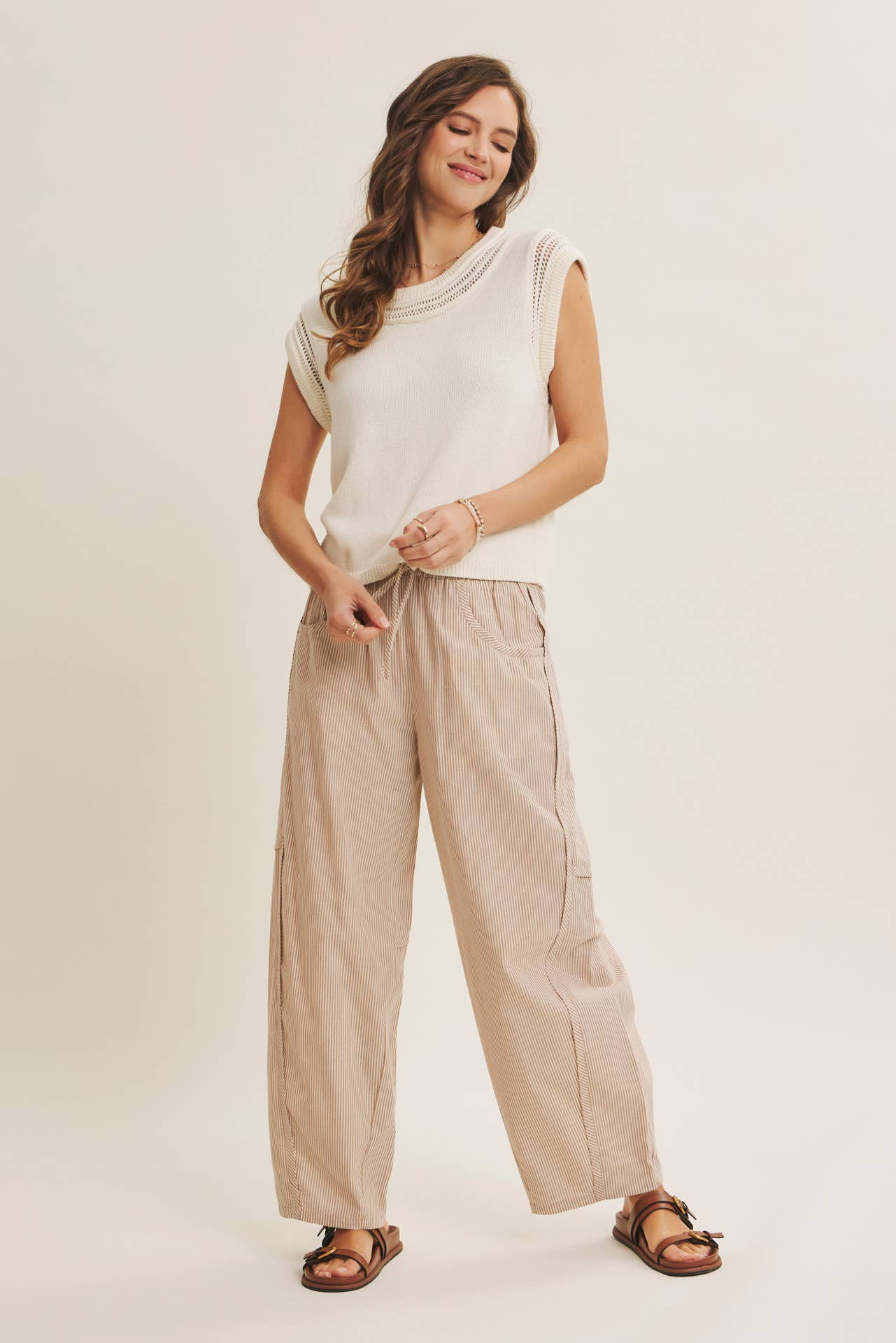ALL ABOUT COMFORT ELASTIC STRIPE COTTON BARREL PANTS