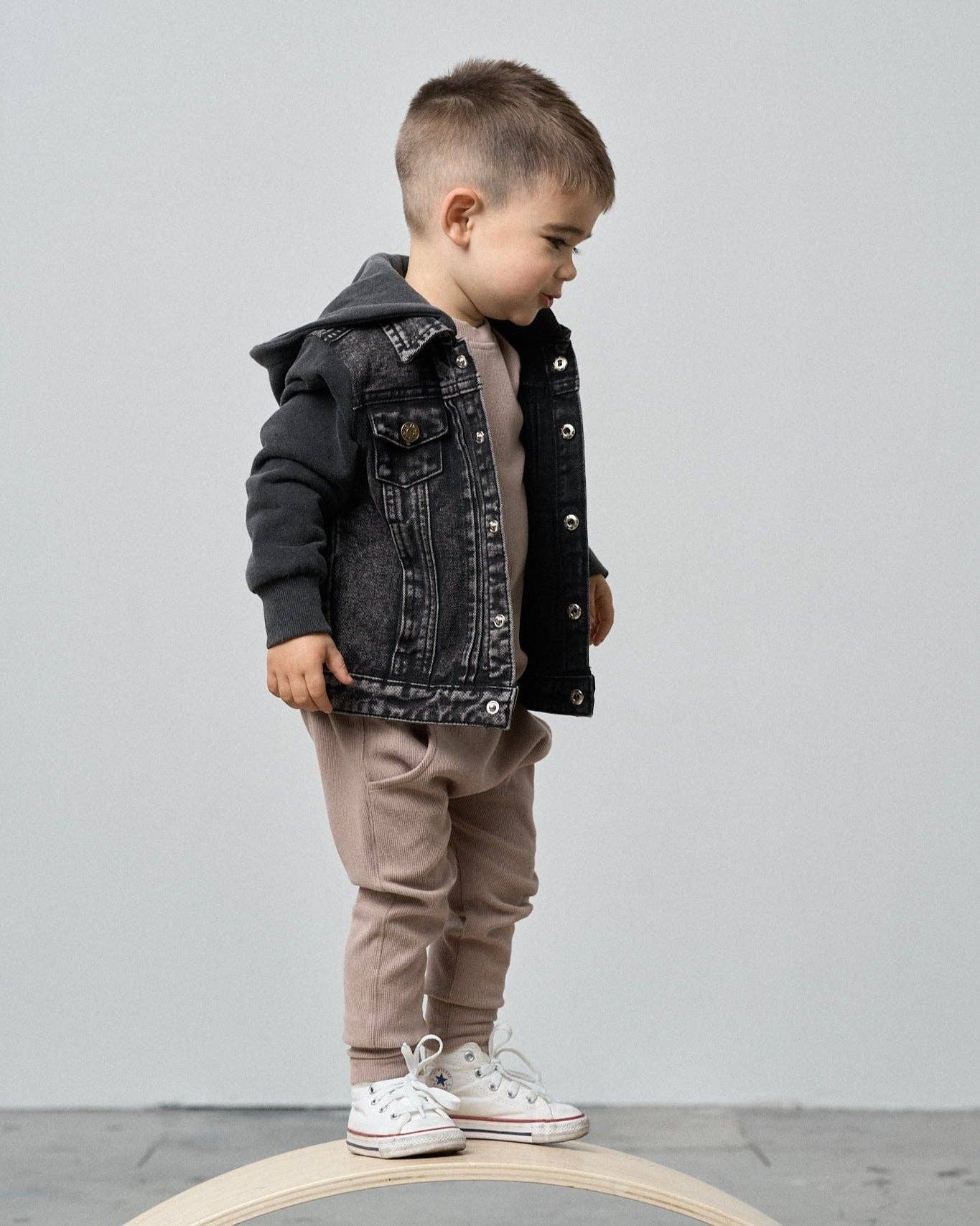 Washed Hooded Denim Jacket - Black