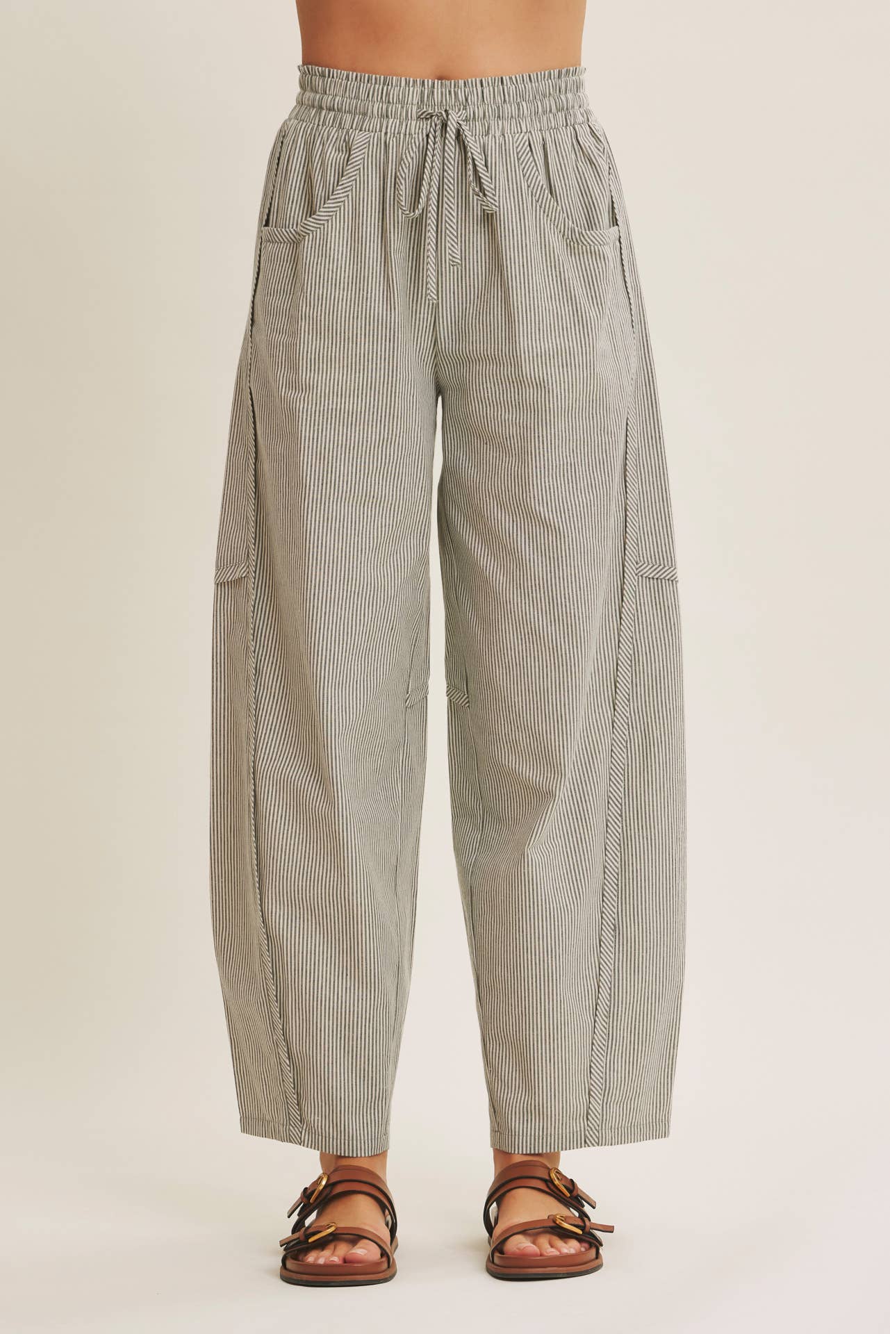 ALL ABOUT COMFORT ELASTIC STRIPE COTTON BARREL PANTS