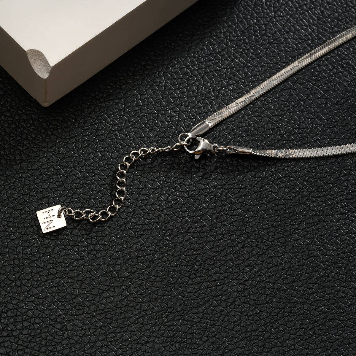 FRYDA Silver Toned (White Gold): Snake Skin Textured Mid Width Chain Necklace