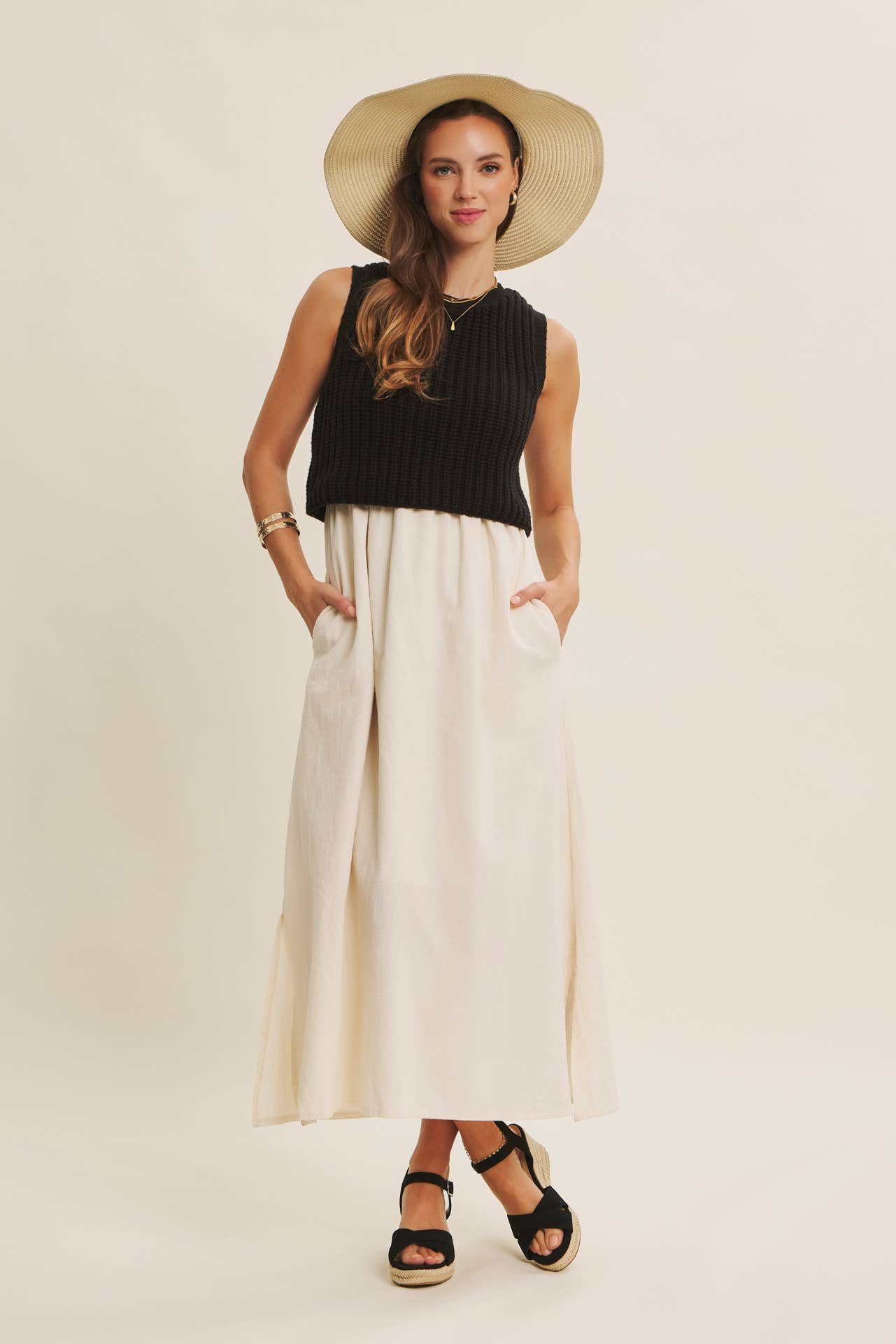 CHUNKY SWEATER TWOFER MIDI DRESS