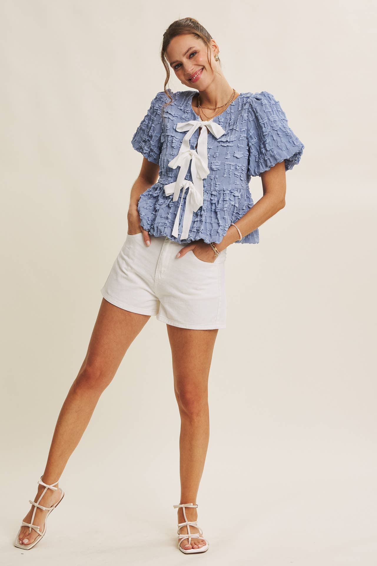 ORIGINAL BESTSELLER BUBBLE BABYDOLL BLOUSE WITH CONTRAST BOW