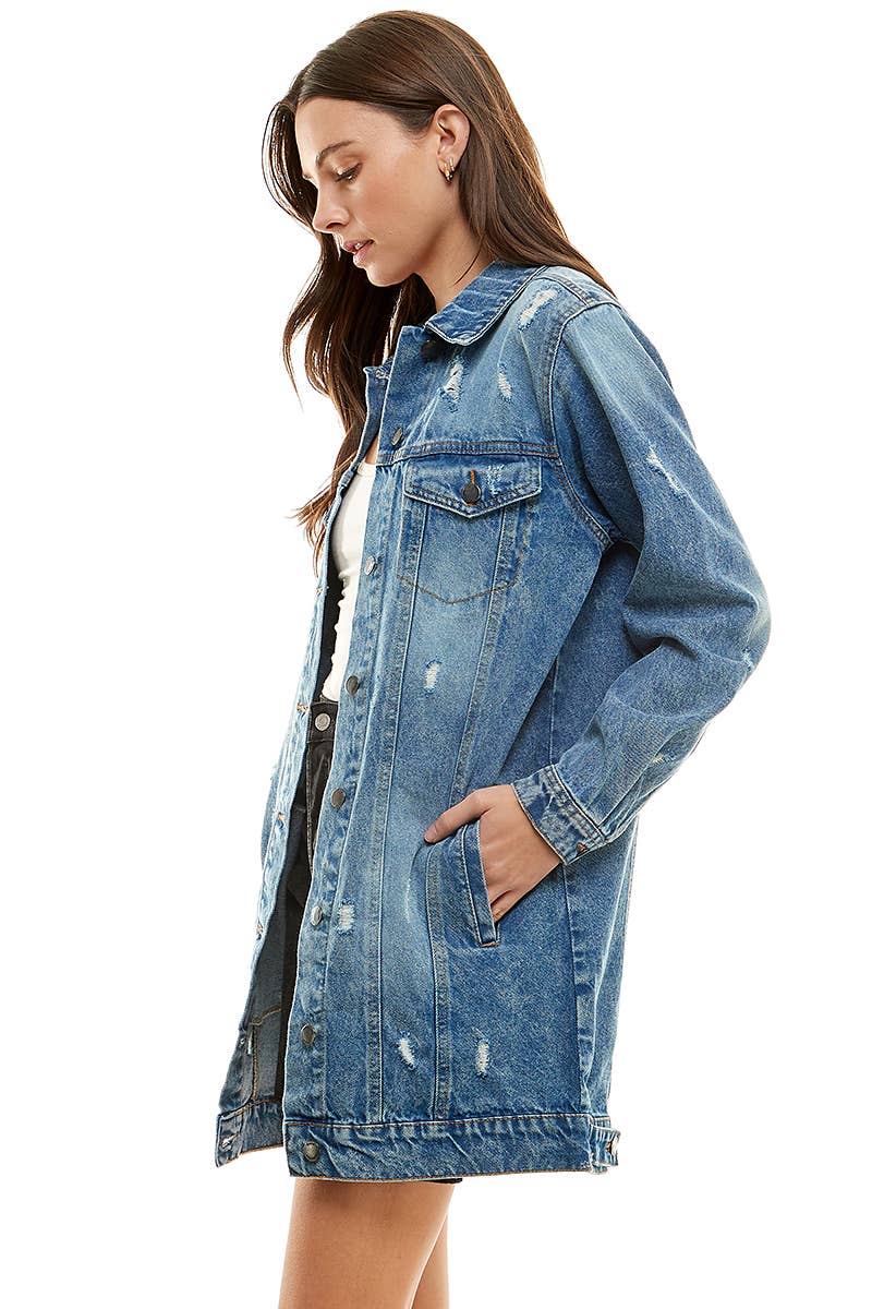 Long Denim Distressed Jacket