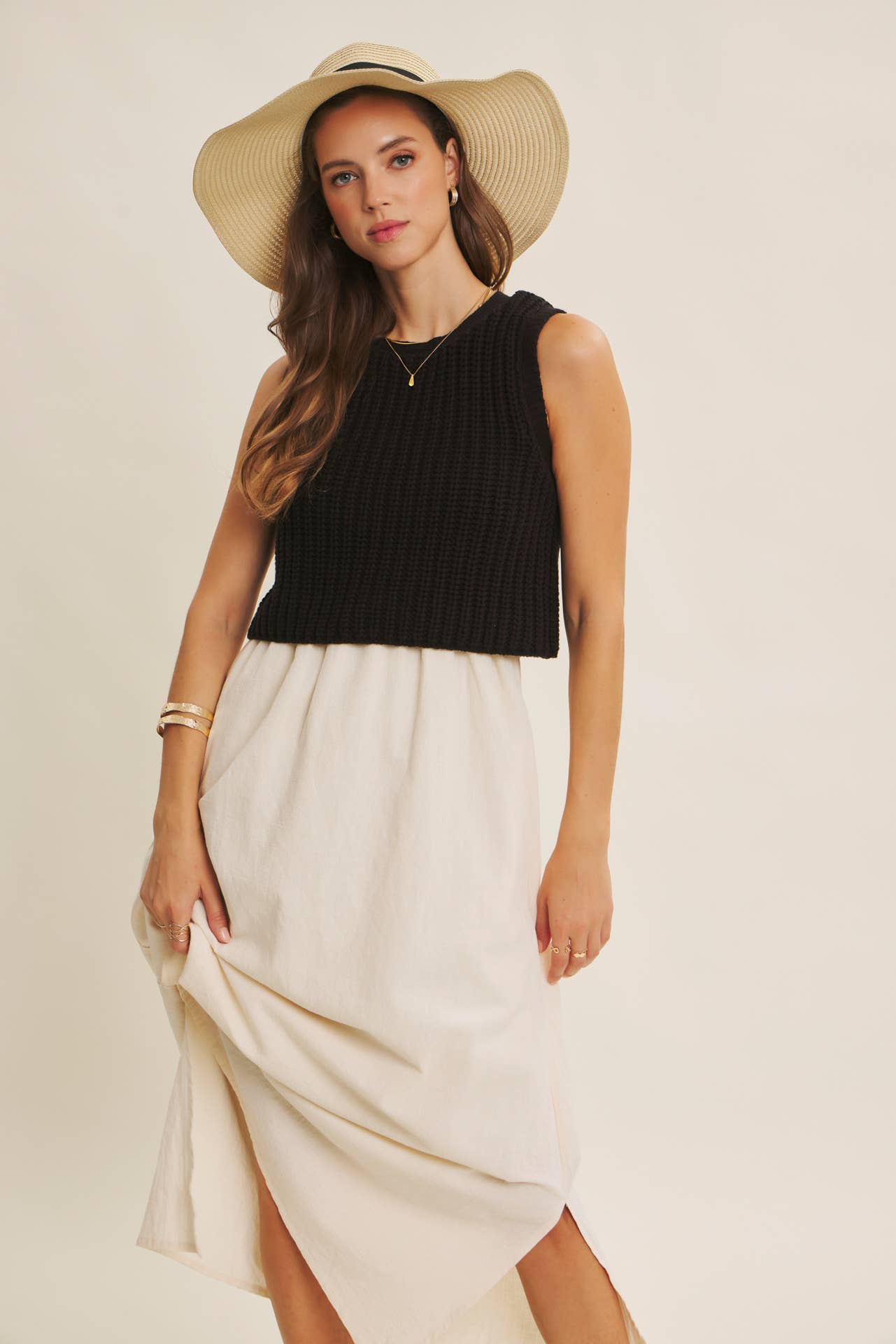 CHUNKY SWEATER TWOFER MIDI DRESS