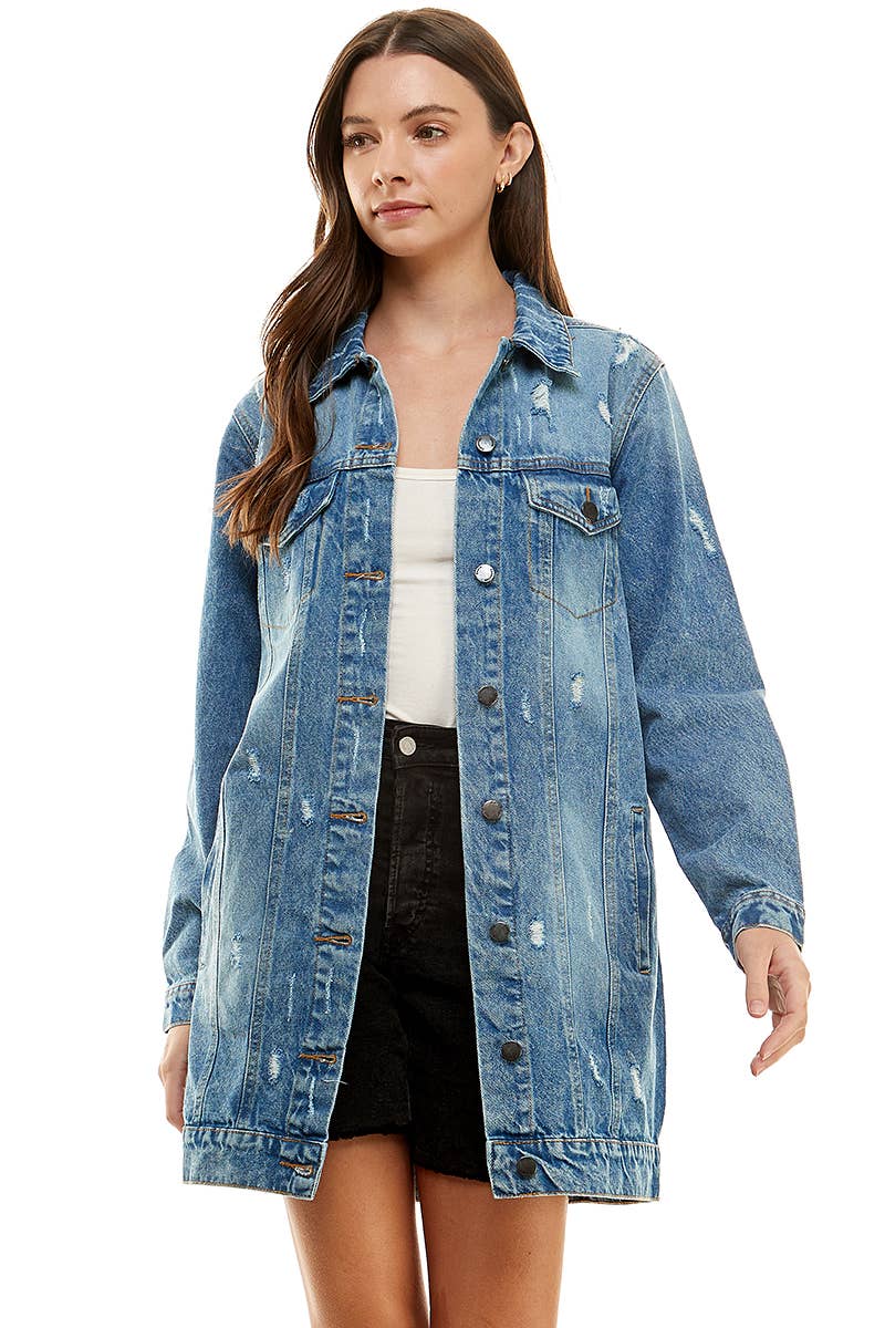 Long Denim Distressed Jacket
